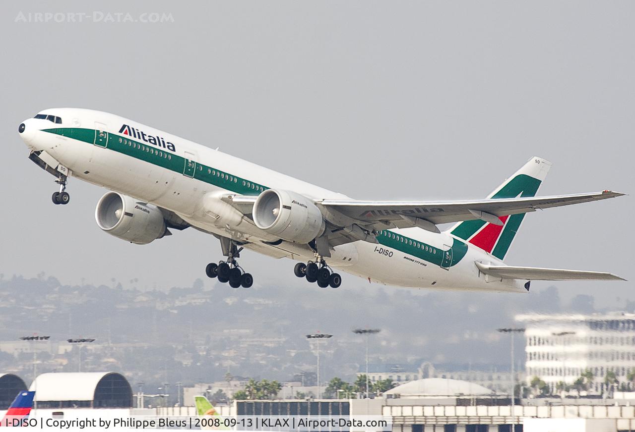 I-DISO, 2002 Boeing 777-243/ER C/N 32857, Newcomer to LAX taking off from rwy 25R