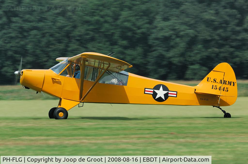 PH-FLG, 1952 Piper L-18C Super Cub C/N 18-1445, This former French Army L-18C is now flying in US Army colours. After being fwu it was registered in Germany and the UK as D-EOCC, D-EAGT and G-BLGT.