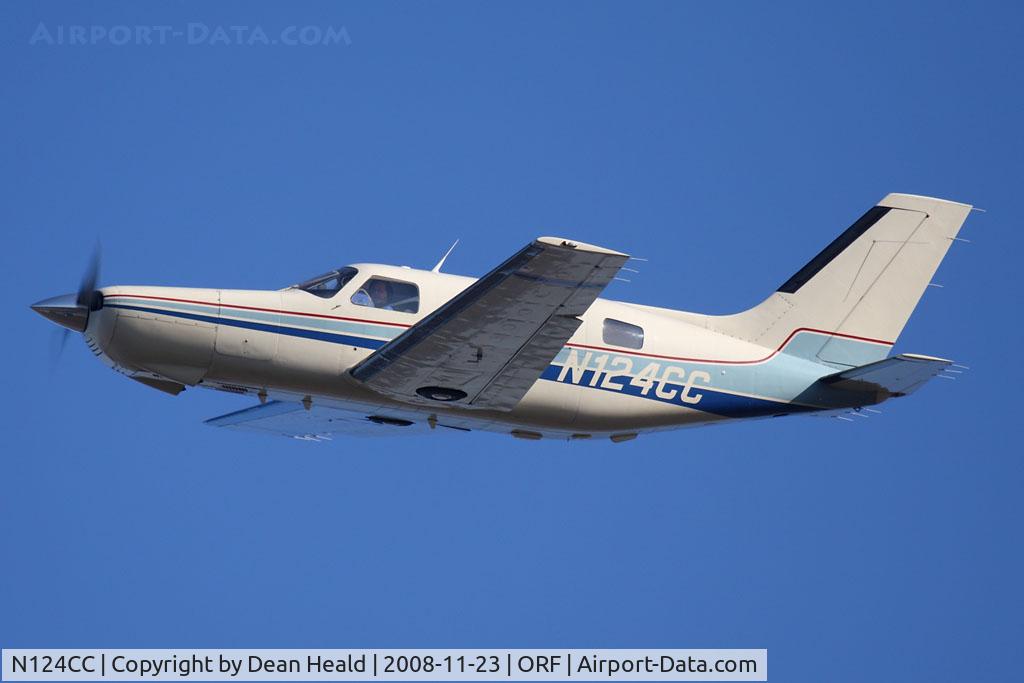 N124CC, 1984 Piper PA-46-310P Malibu C/N 46-8408036, 1984 Piper PA-46-310P Malibu N124CC climbing out from RWY 5 enroute to Suffolk Executive Airport (KSFQ) where it is based.