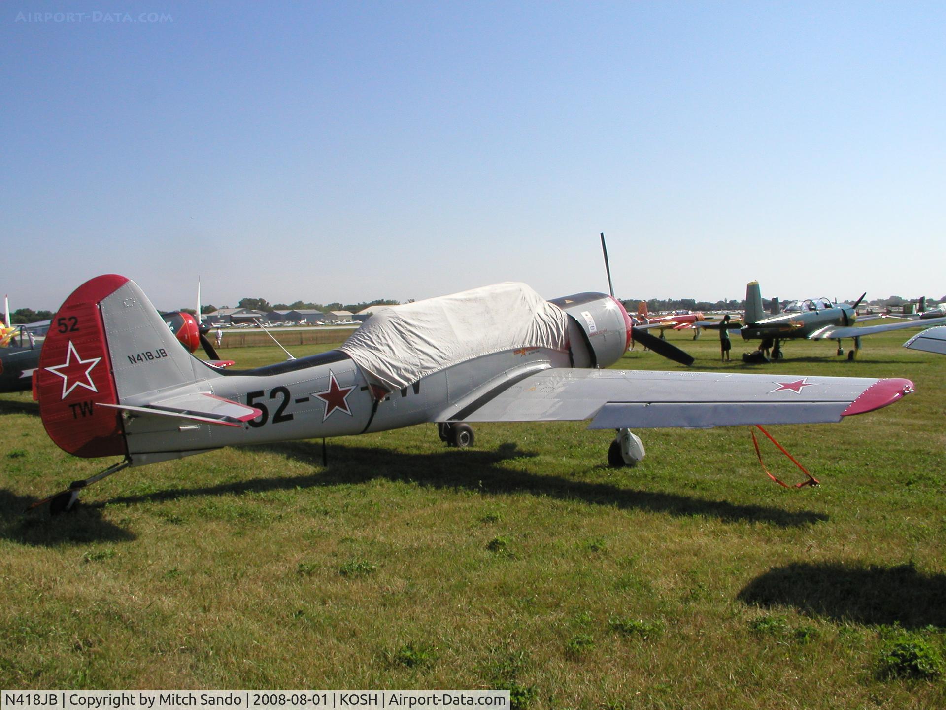 N418JB, 2001 Yakovlev (Aerostar) Yak-52TW C/N 0112228, EAA AirVenture 2008.