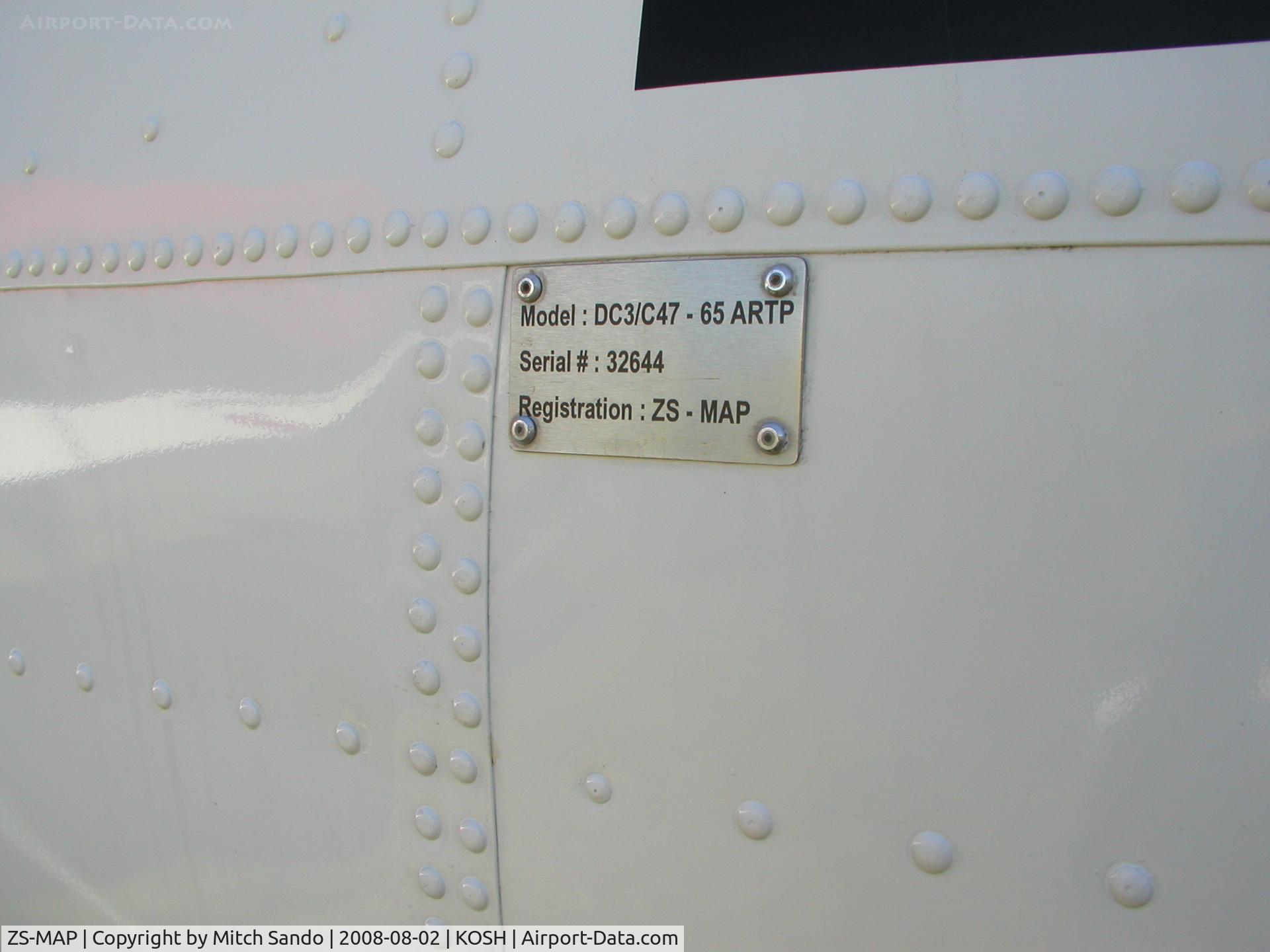 ZS-MAP, 1945 Douglas DC-3-65TP (C-47B-25-DK) C/N 32644, EAA AirVenture 2008.