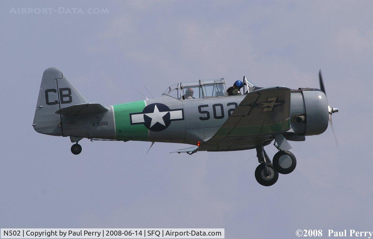 N502, 1941 North American SNJ-5 Texan Texan C/N 43689, Easing bak into Suffolk during the fly-in