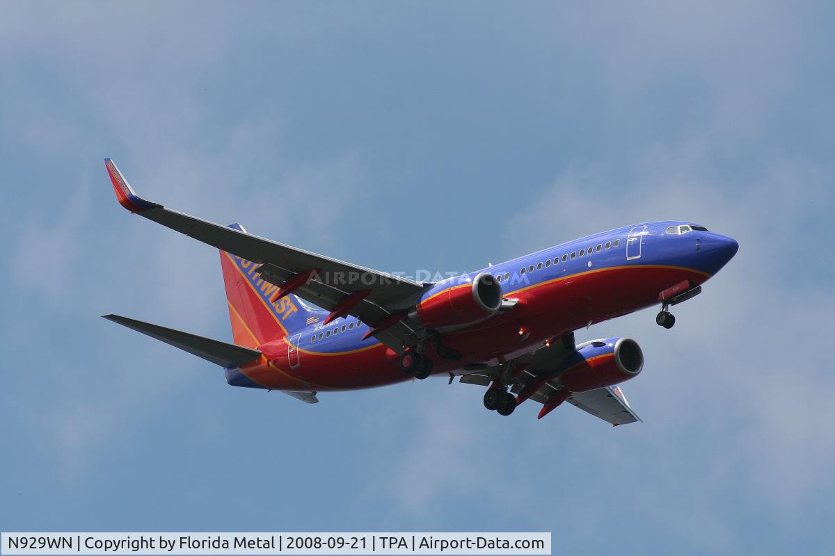N929WN, 2008 Boeing 737-7H4 C/N 36631, Southwest 737-700