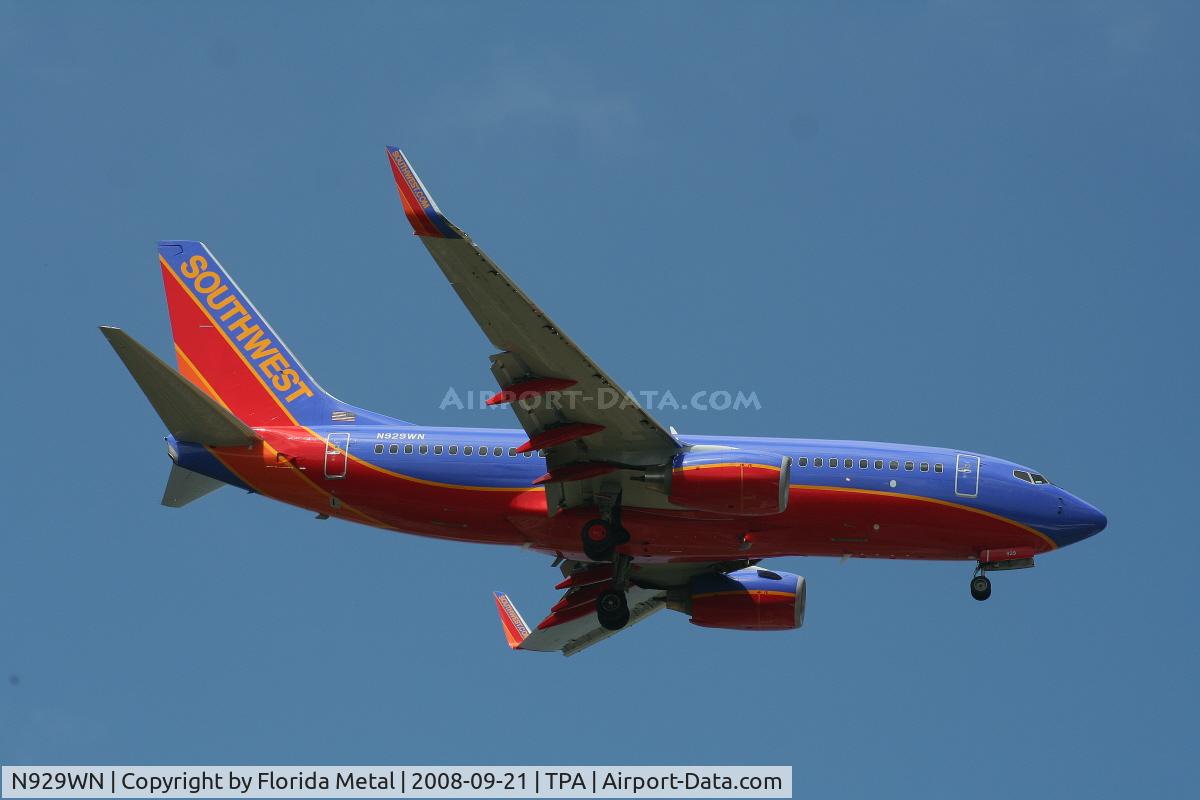 N929WN, 2008 Boeing 737-7H4 C/N 36631, Southwest 737-700
