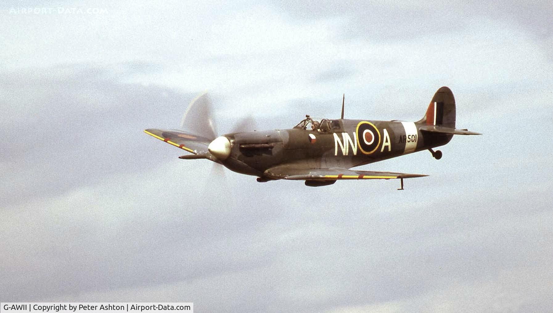 G-AWII, 1942 Supermarine 349 Spitfire LF.Vc C/N WASP/20/223, Old Warden, Bedfordshire, England. August 1993