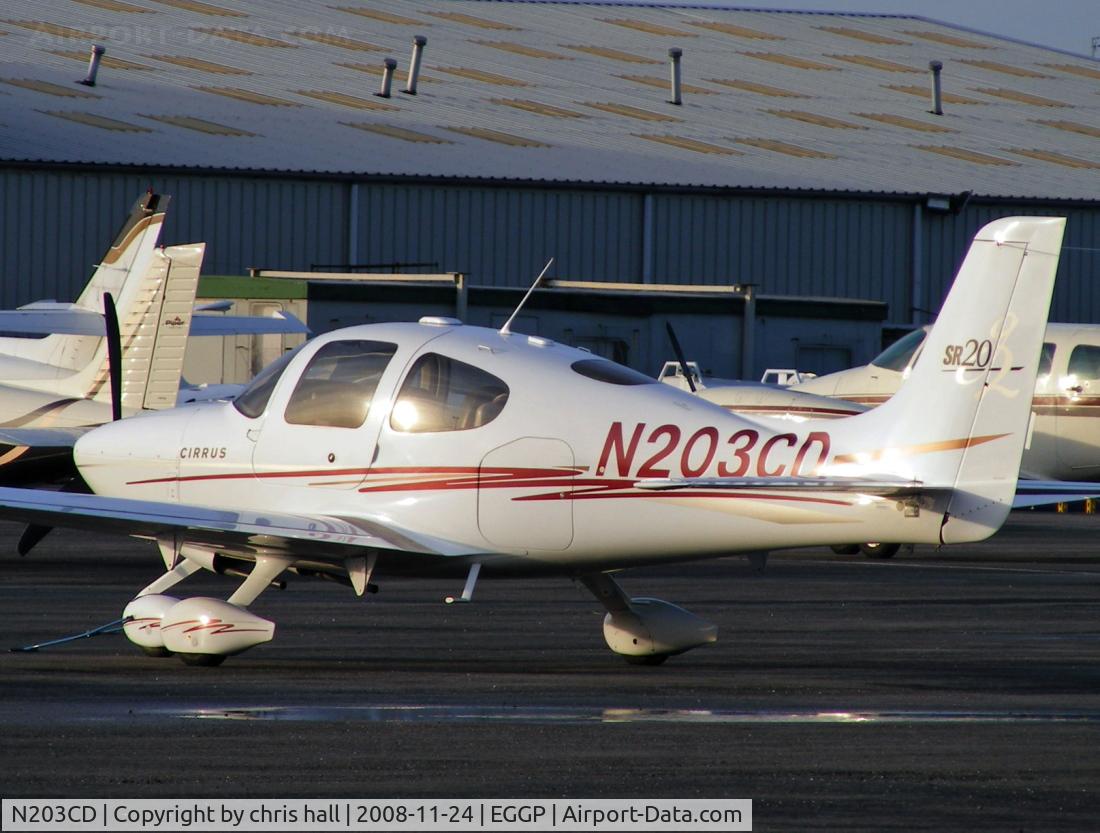 N203CD, 2004 Cirrus SR20 G2 C/N 1451, parked on the GA apron at Liverpool Airport