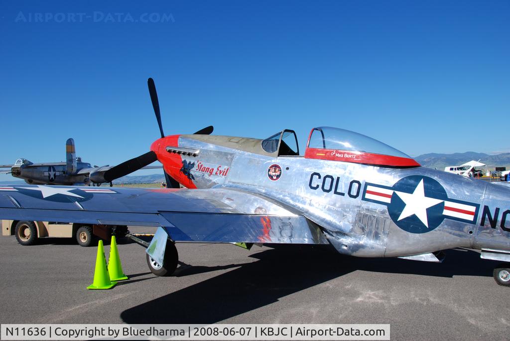 N11636, 1945 North American P-51D Mustang C/N 45-11636N, 'Stang Evil on display at KBJC open house.