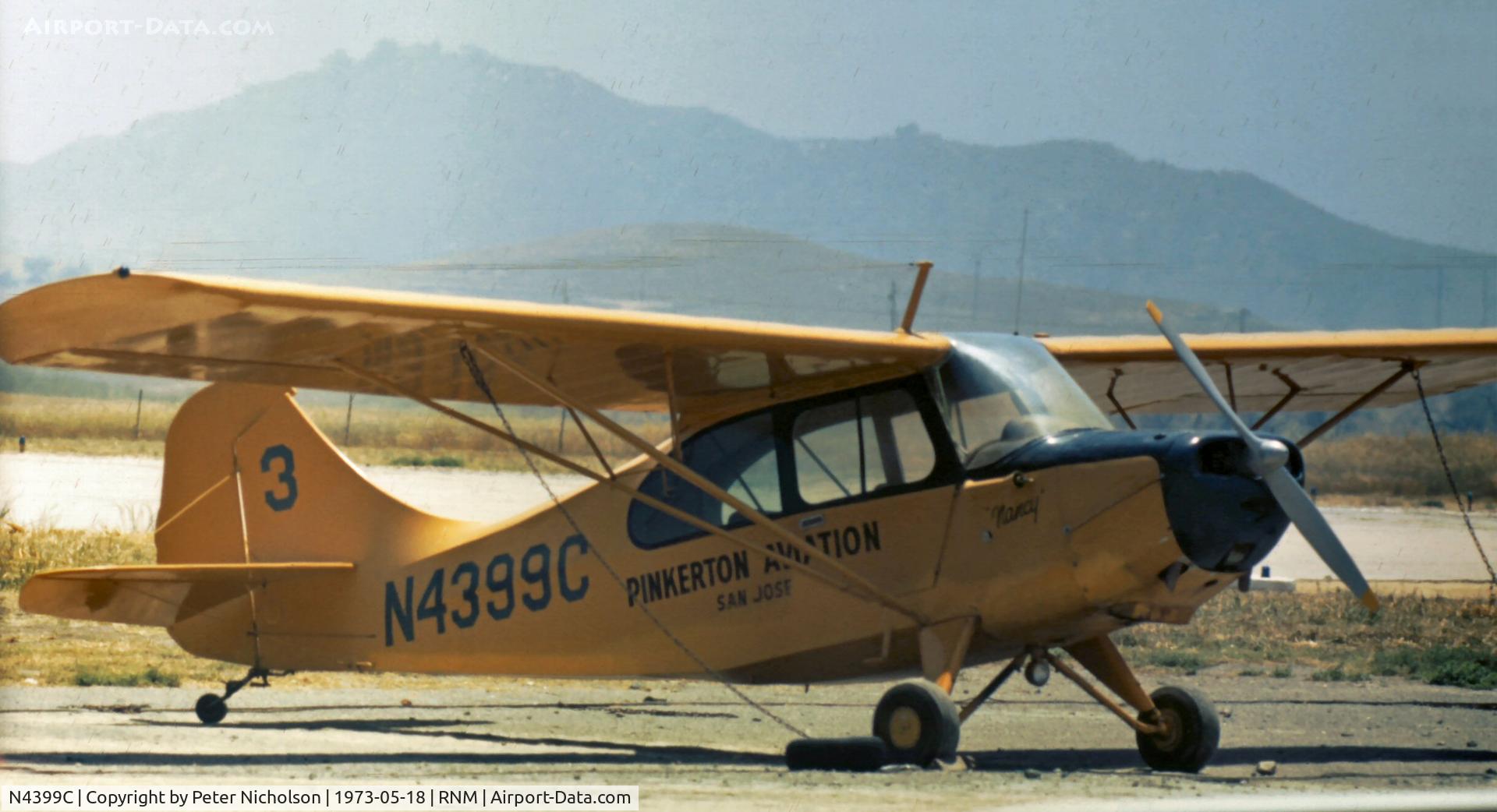 N4399C, 1956 Champion 7EC C/N 7EC-428, Operated by Pinkerton Aviation of San Jose in 1973 as seen at Ramona, near San Diego - aircraft named 