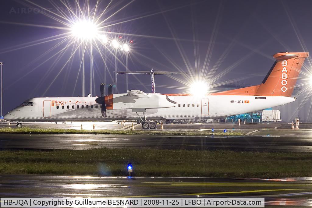 HB-JQA, 2000 De Havilland Canada DHC-8-402Q Dash 8 C/N 4017, resting after a flight from GVA.