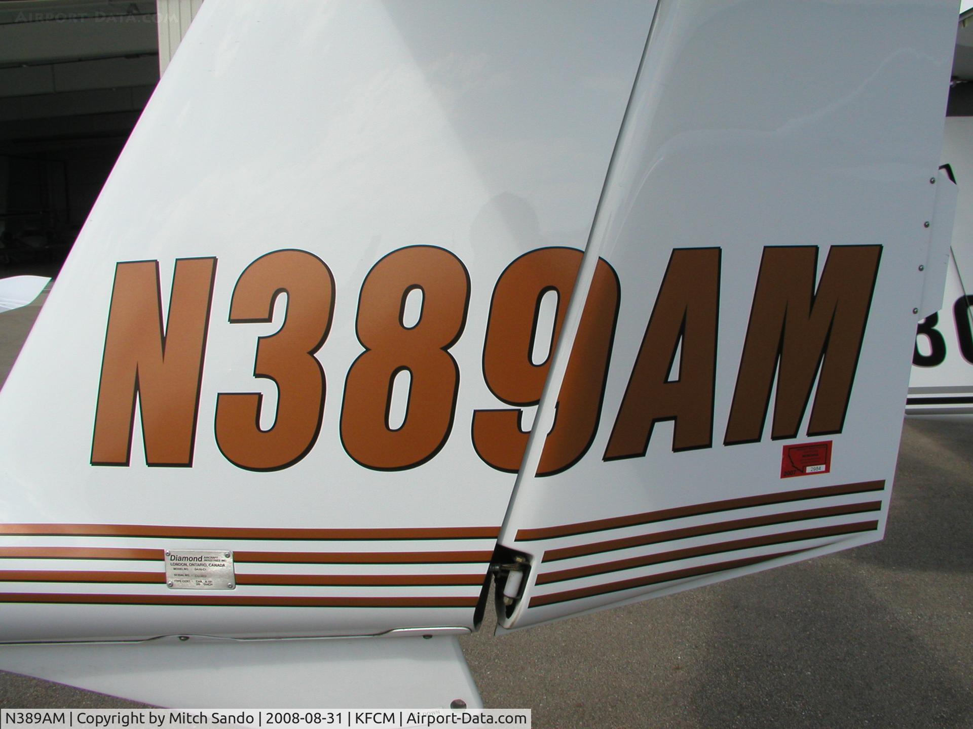 N389AM, 2006 Diamond DA-20C-1 Eclipse C/N C0389, Parked on the ramp at ASI Jet Center.