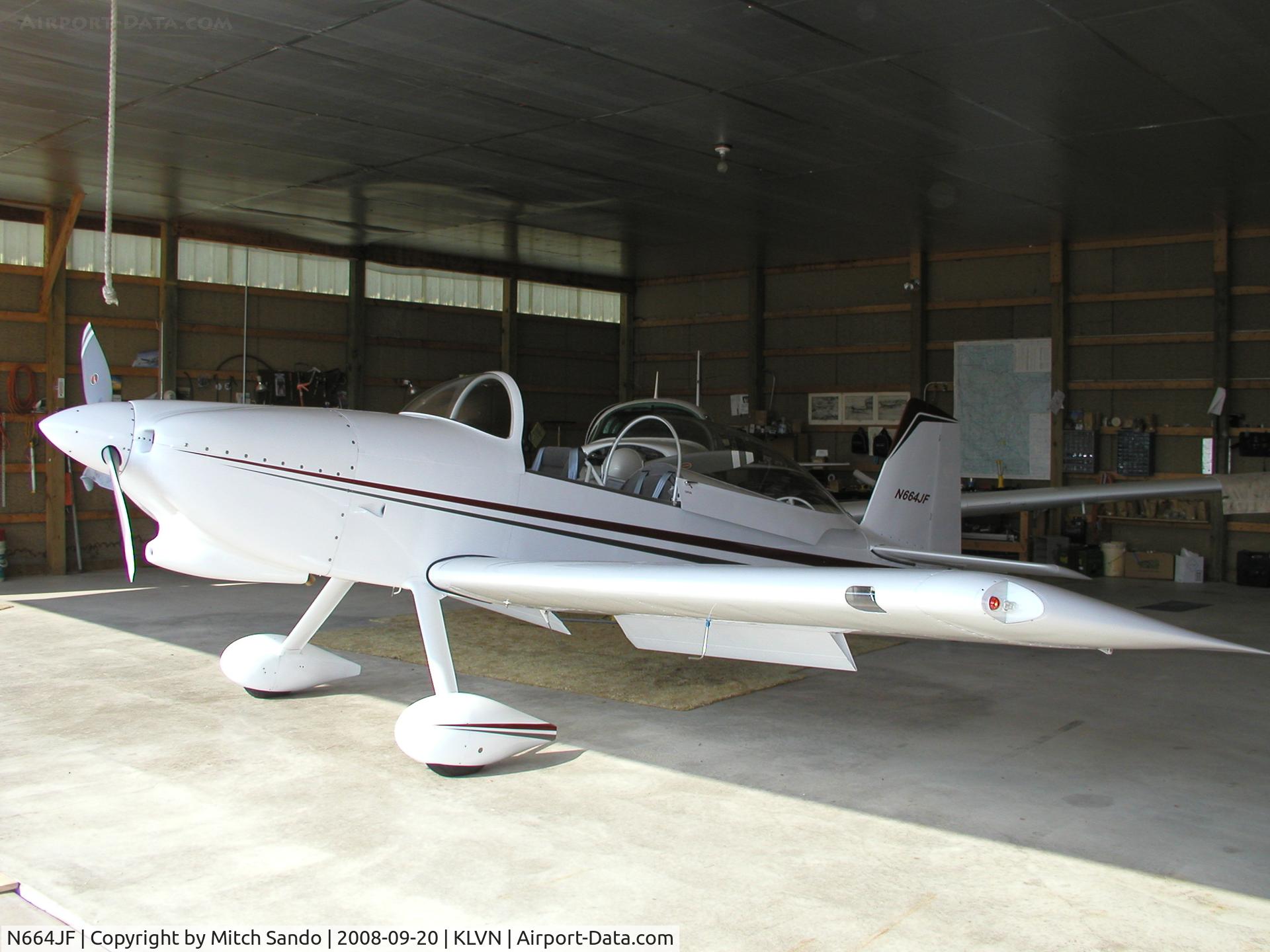 N664JF, 2008 Vans RV-8 C/N 82261, Parked inside the hangar.