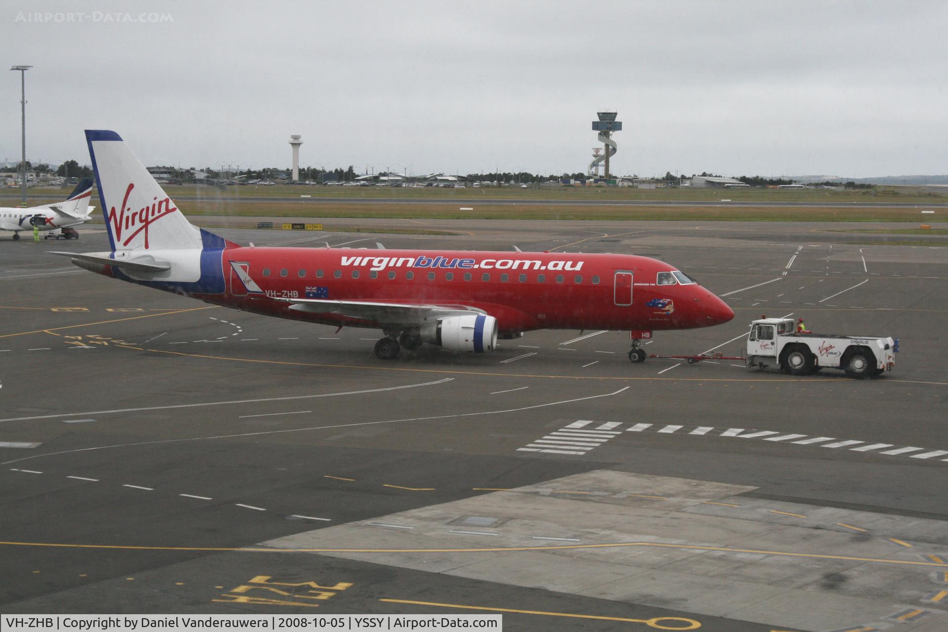 VH-ZHB, 2007 Embraer 170LR (ERJ-170-100LR) C/N 17000187, pushed back from gate