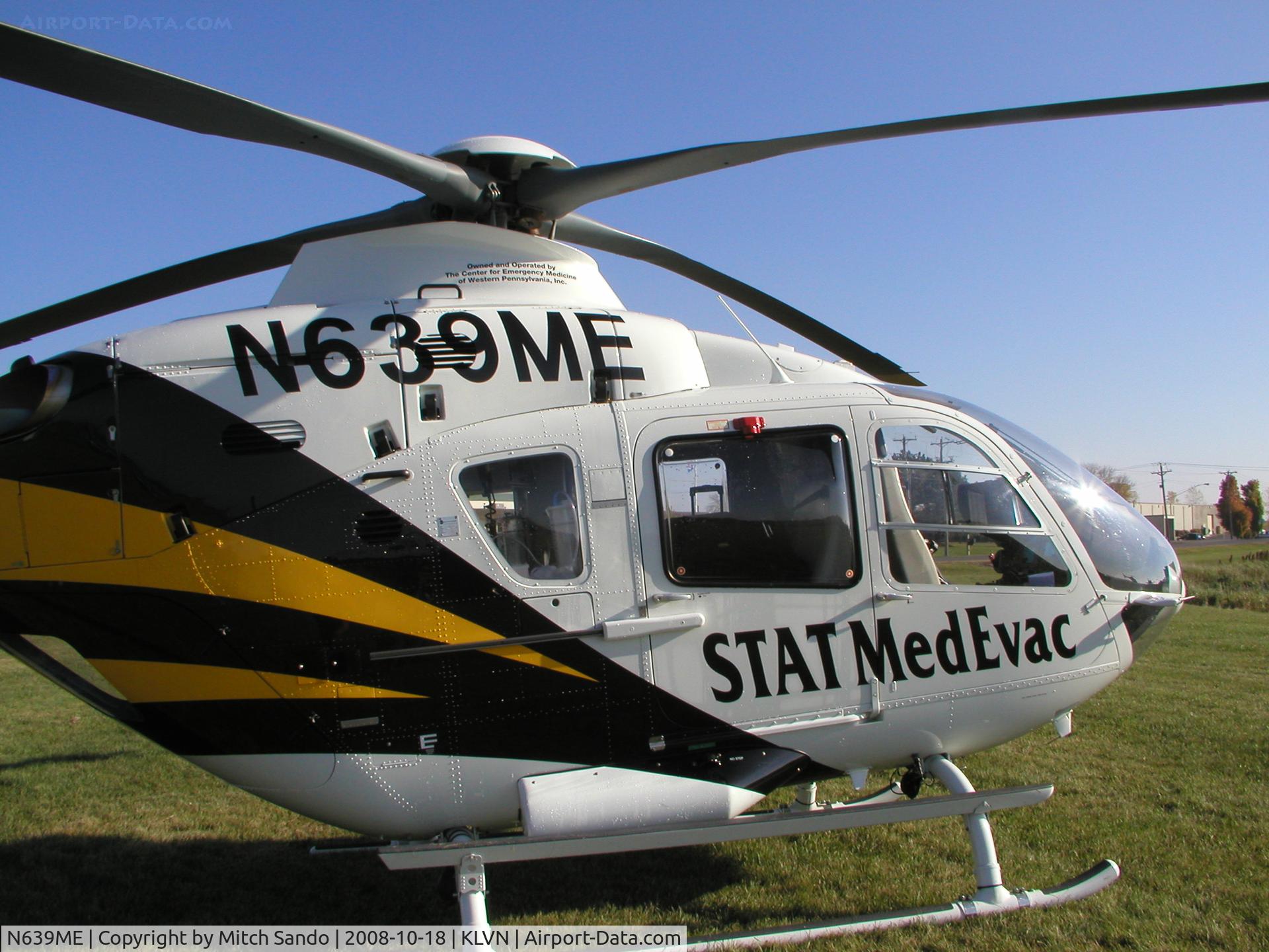 N639ME, 2007 Eurocopter EC-135T-2+ C/N 0563, Staging at Airlake before flying to the Minneapolis Convention Center for the 2008 Air Medical Transport Conference.