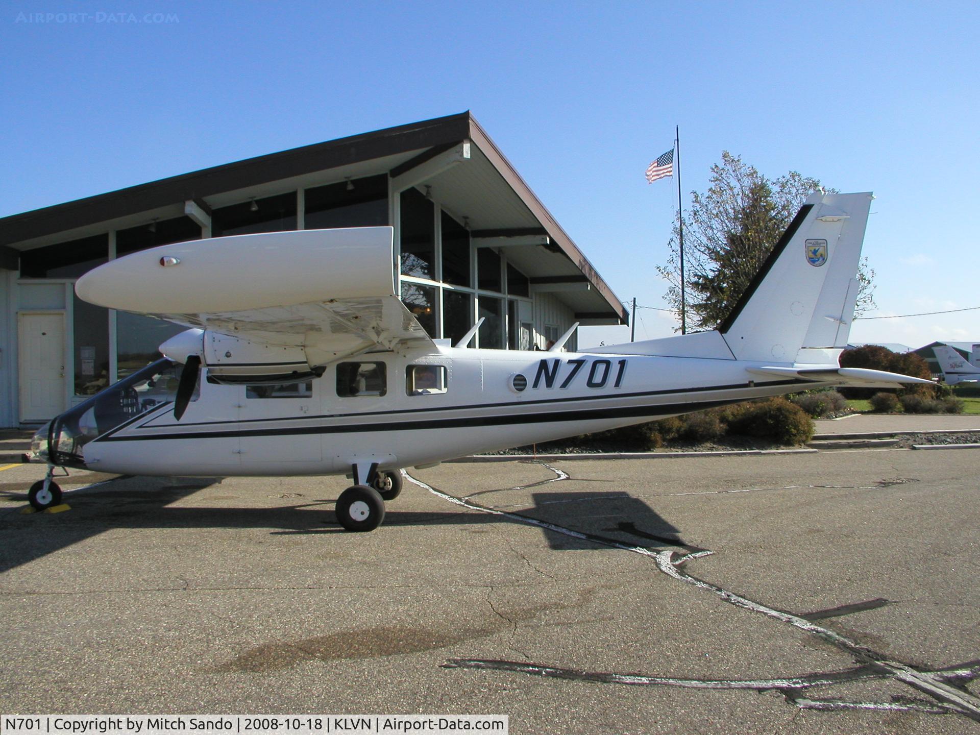N701, 1990 Partenavia P-68 Observer 2 C/N 390-03-0B2, Parked on the ramp at Airlake.