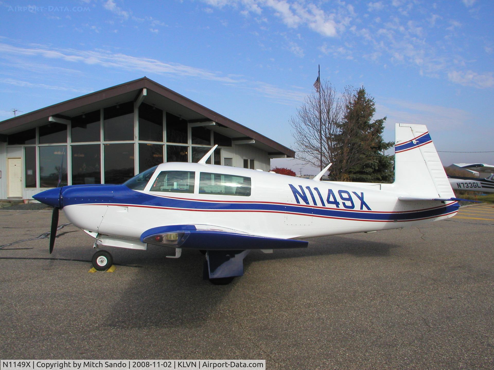 N1149X, 1981 Mooney M20J 201 C/N 24-1218, Parked on the ramp at Airlake.
