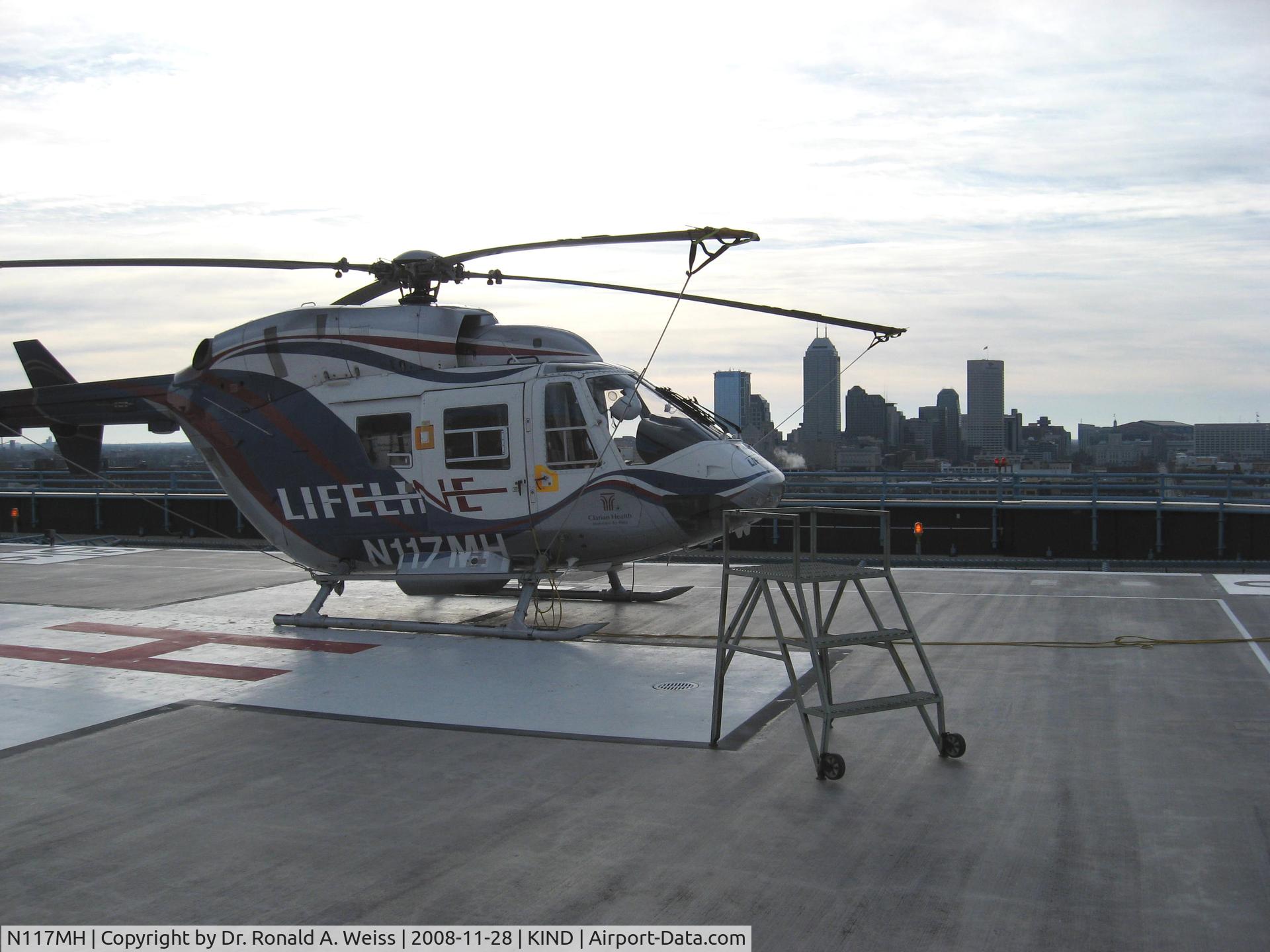 N117MH, Eurocopter-Kawasaki BK-117A-3 C/N 7112, Life Line with Indianapolis Skyline