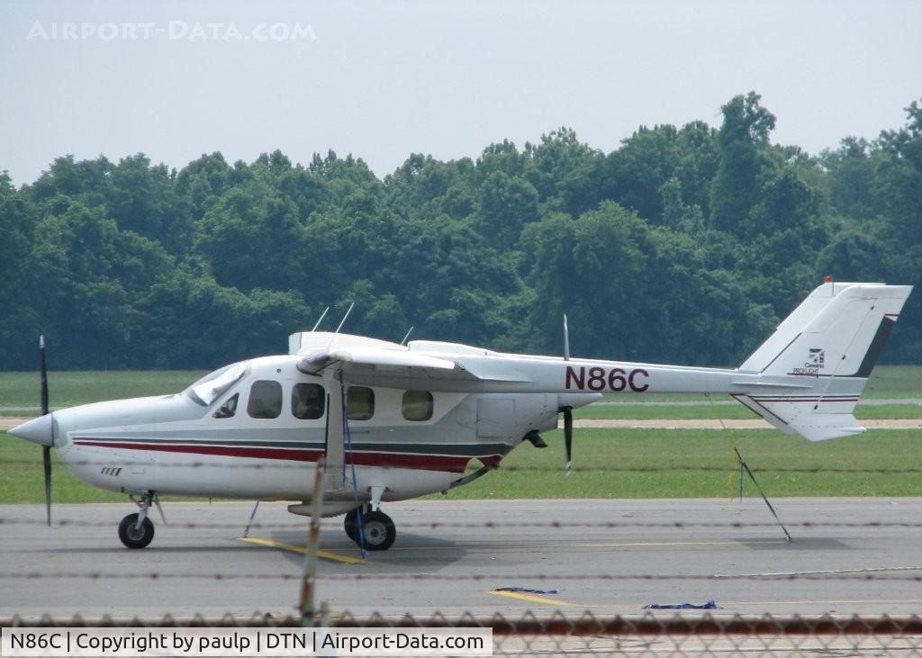 N86C, 1973 Cessna T337G Turbo Super Skymaster C/N P3370117, Parked at Downtown Shreveport.