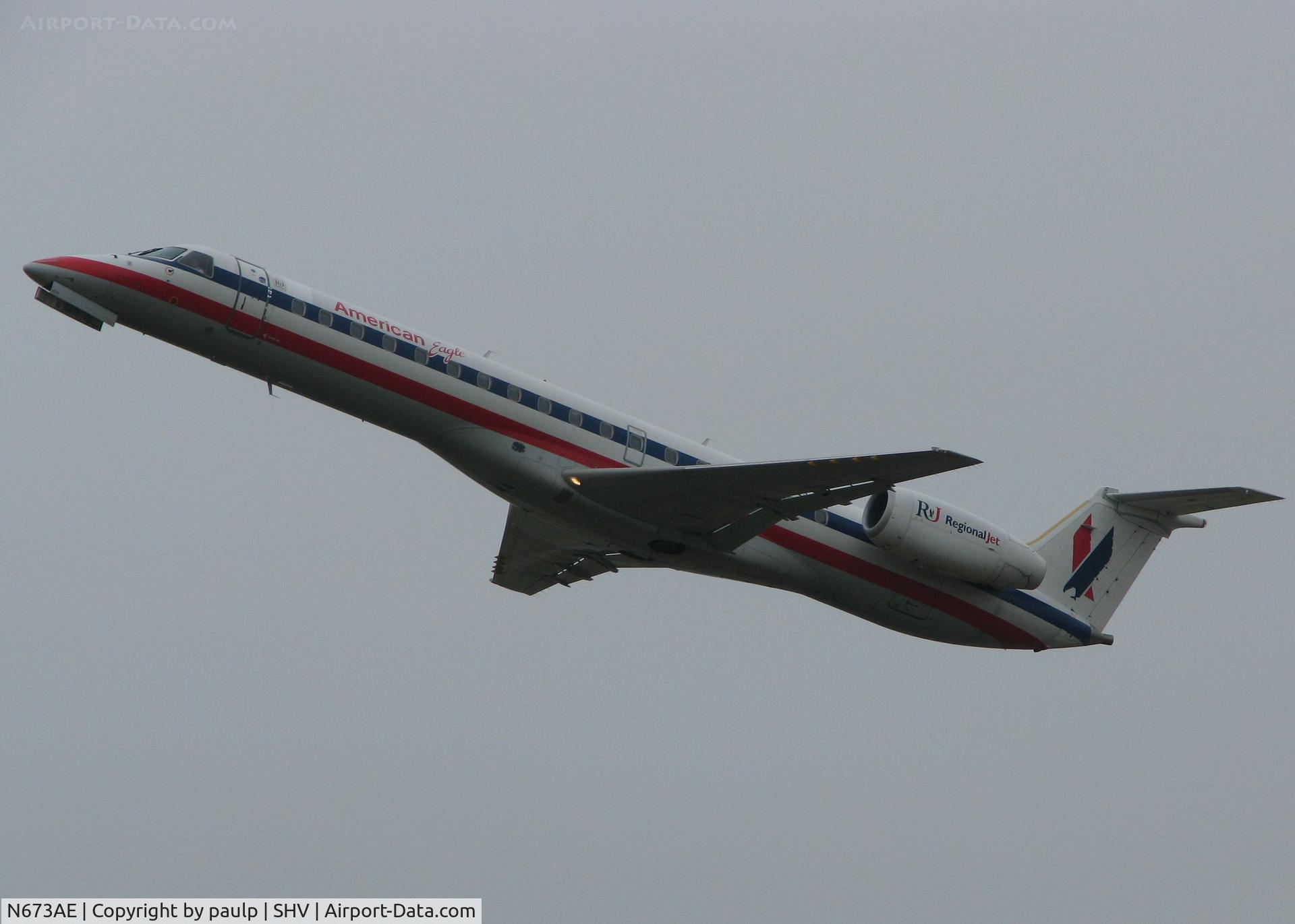 N673AE, 2004 Embraer ERJ-145LR (EMB-145LR) C/N 145797, Taking off from Shreveport Regional.