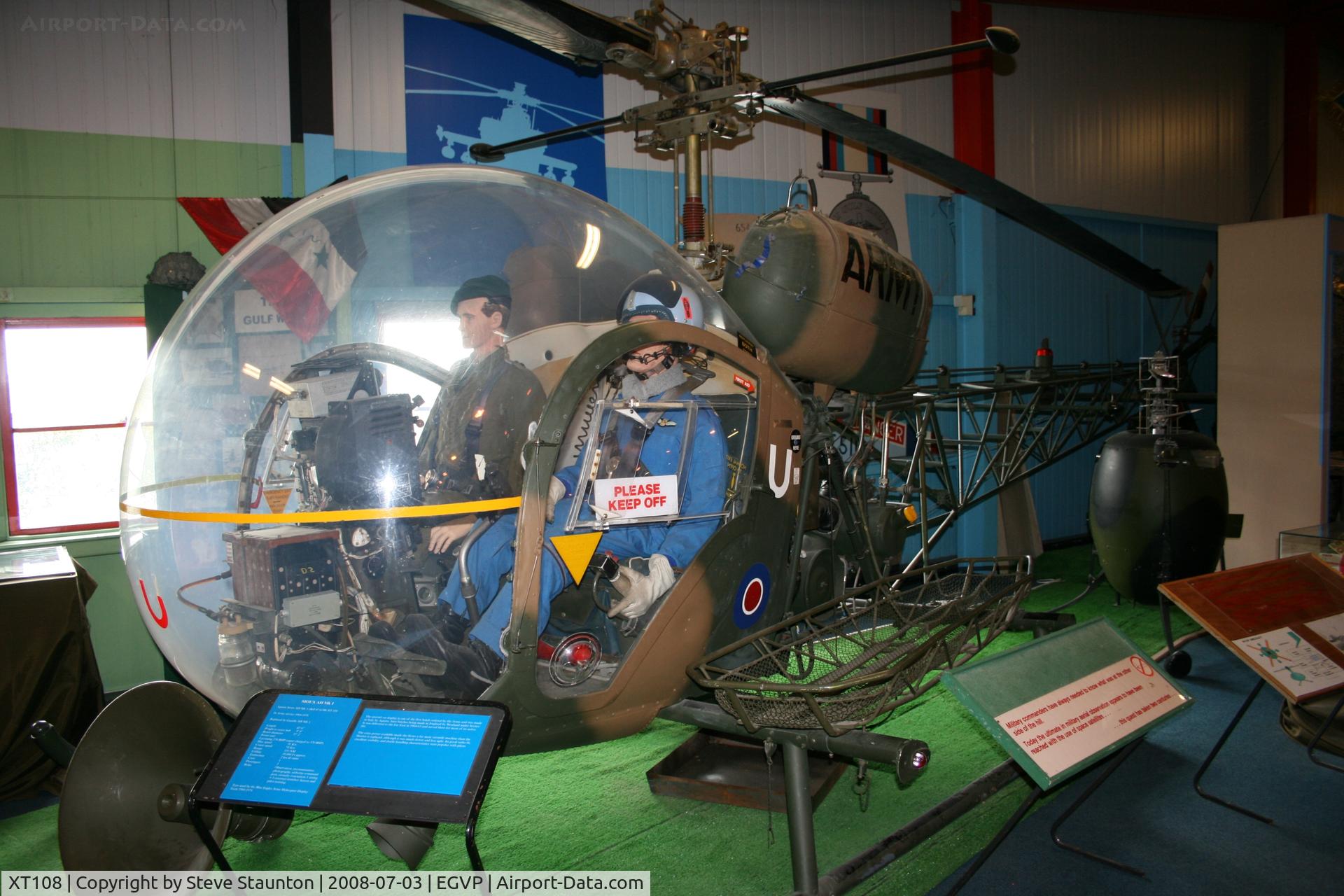 XT108, 1965 Westland Sioux AH.1 C/N 1571, Taken at the Museum of Army Flying, Middle Wallop July 2008.