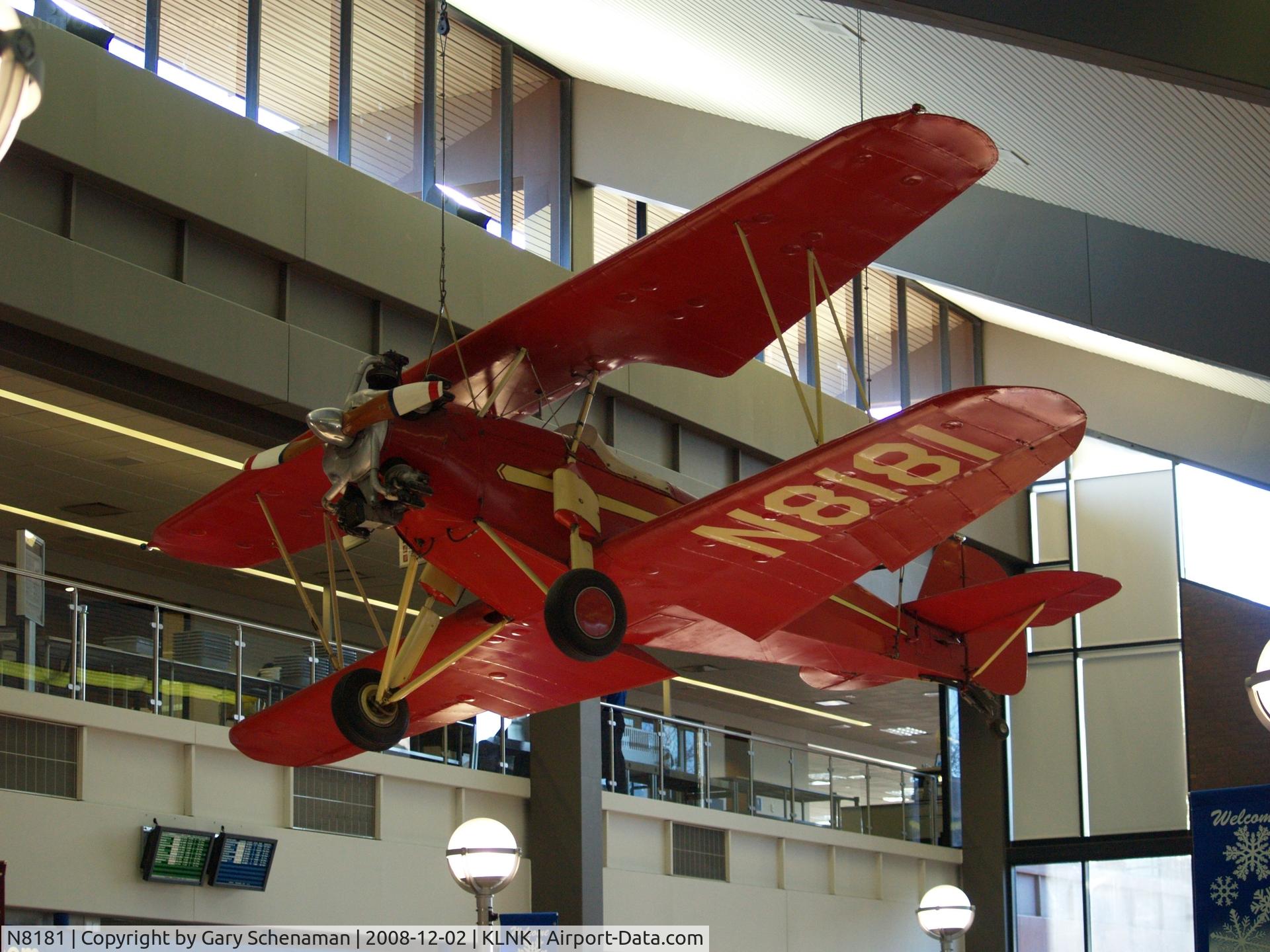 N8181, 1929 Arrow Sport C/N 432, The Arrow Sport Airplane.  Built in Lincoln, Nebraska and is now in the Lincoln Airport Terminal.