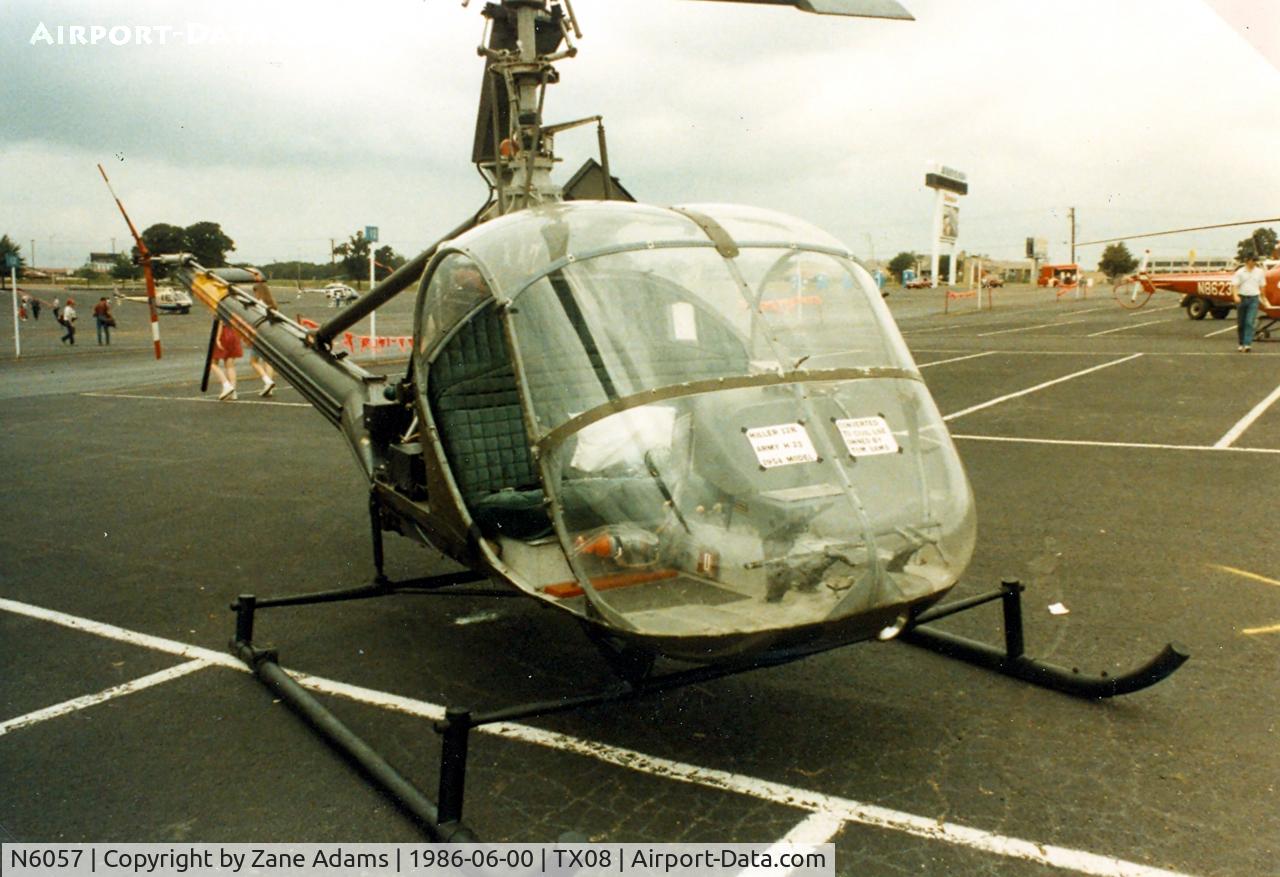 N6057, 1954 Hiller OH-23B Raven C/N 54-2930, Hiller OH-23B at a Helicopter show in the former Texas Rangers baseball stadium parking lot.