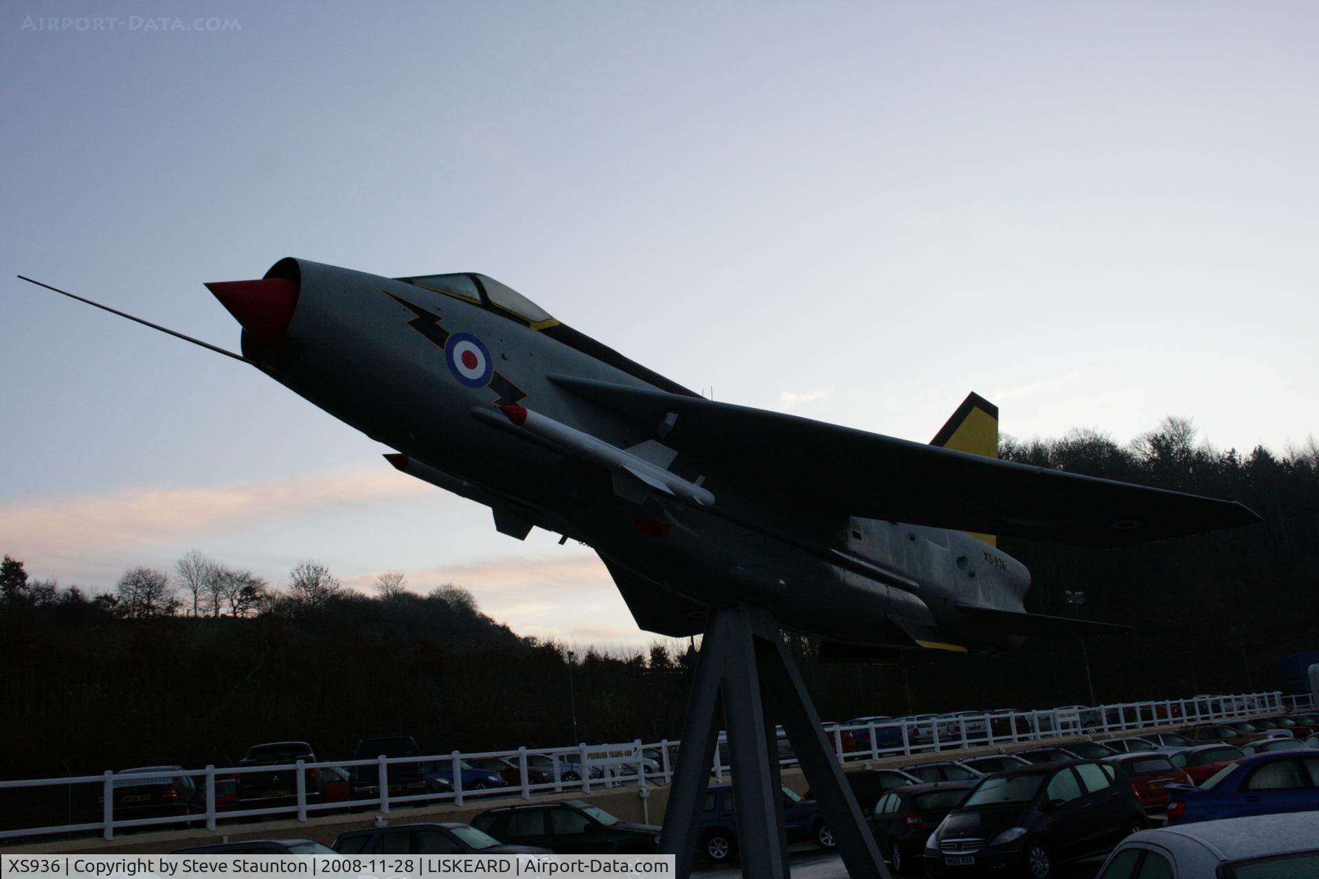 XS936, English Electric Lightning F.6 C/N 95269, Taken at Liskeard, Cornwall in a used car garage (Castle Motors) on the 28th November 2008
