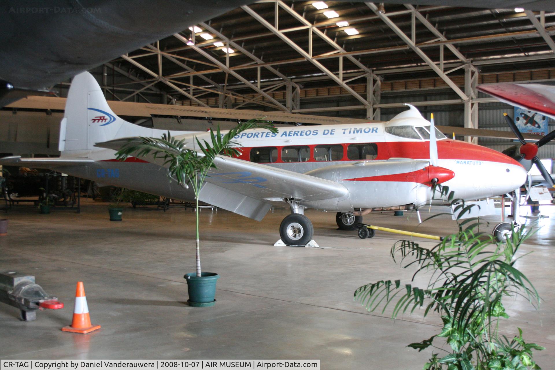 CR-TAG, 1952 De Havilland DH-104 Dove 1B C/N 04373, Displayed in Austalian Aviation Heritage Centre - Winnellie NT