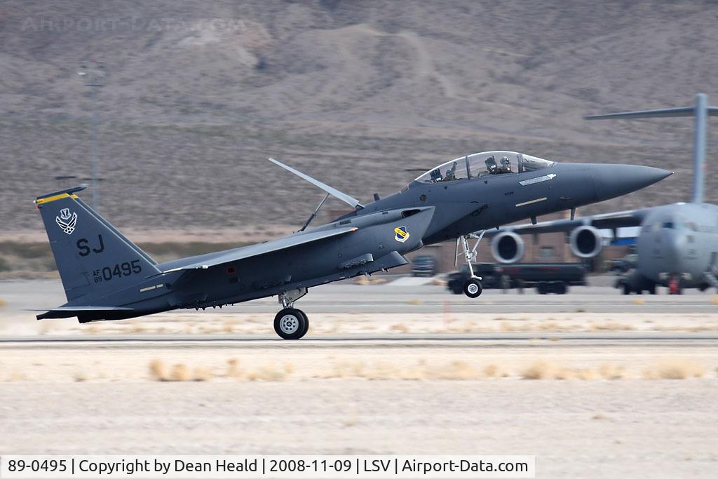 89-0495, 1989 McDonnell Douglas F-15E Strike Eagle C/N 1142/E117, The F-15E Strike Eagle Demo aircraft from Seymour Johnson AFB landing after a great performance at the 2008 Aviation Nation Airshow at Nellis AFB.