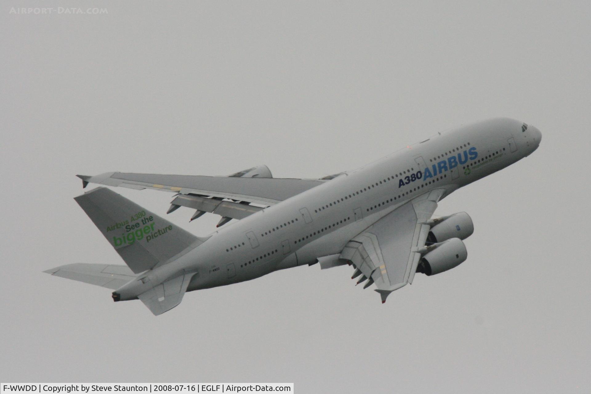F-WWDD, 2005 Airbus A380-861 C/N 004, Taken at Farnborough Airshow on the Wednesday trade day, 16th July 2009 (Displaying temporary registration F-WWDD).