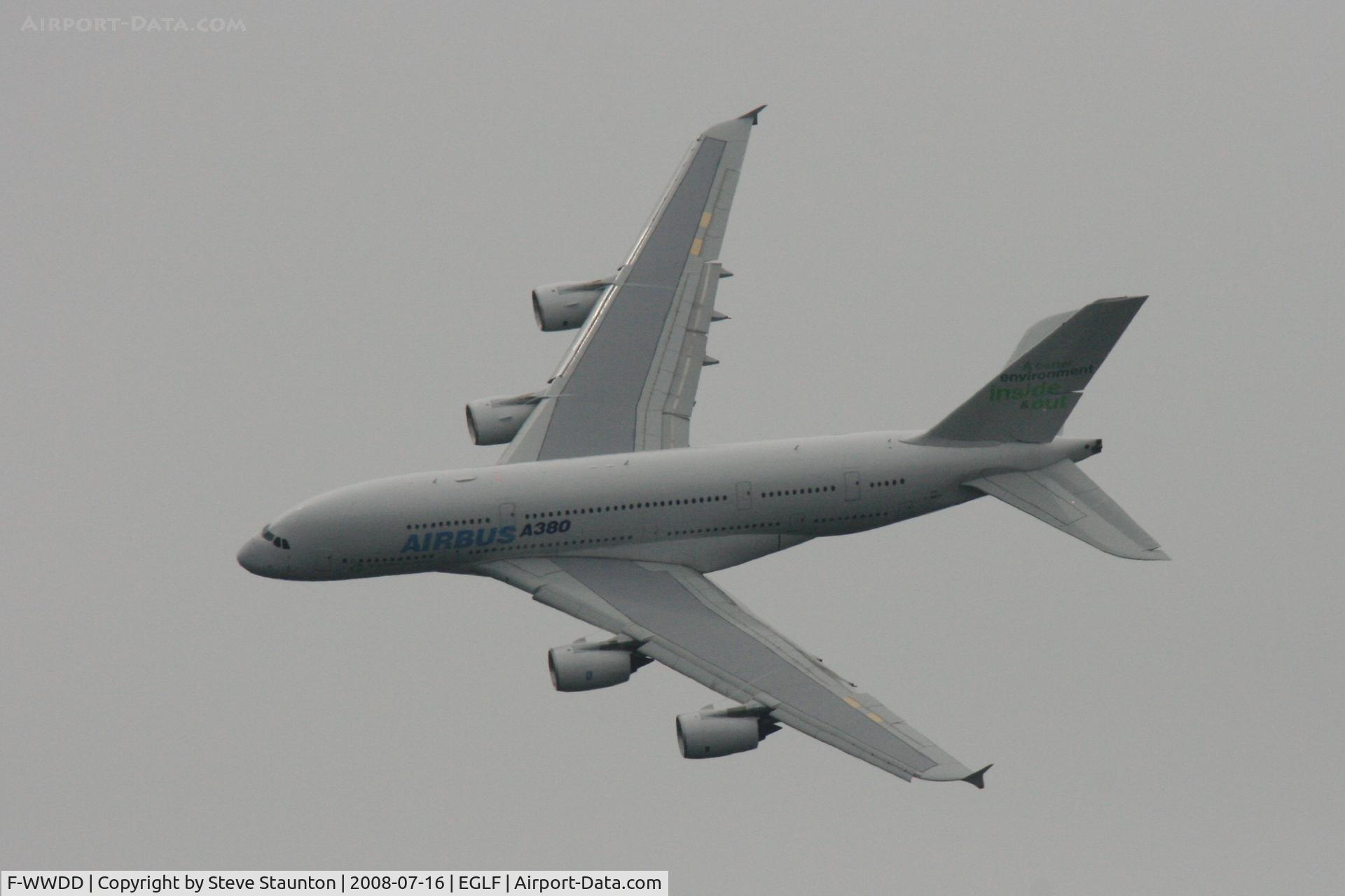 F-WWDD, 2005 Airbus A380-861 C/N 004, Taken at Farnborough Airshow on the Wednesday trade day, 16th July 2009 (Displaying temporary registration F-WWDD).