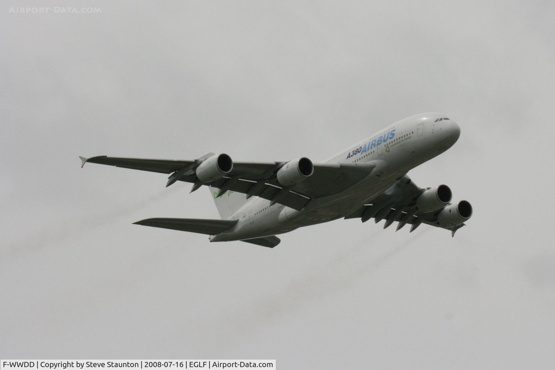 F-WWDD, 2005 Airbus A380-861 C/N 004, Taken at Farnborough Airshow on the Wednesday trade day, 16th July 2009 (Displaying temporary registration F-WWDD).
