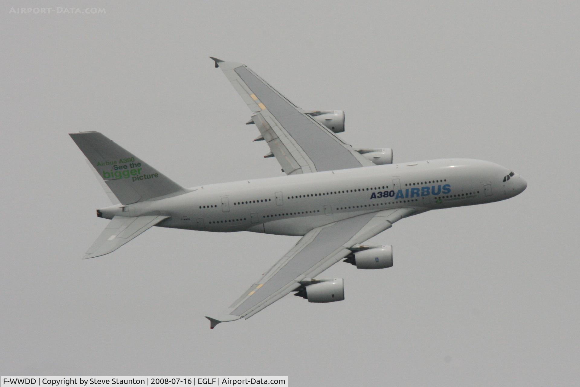 F-WWDD, 2005 Airbus A380-861 C/N 004, Taken at Farnborough Airshow on the Wednesday trade day, 16th July 2009 (Displaying temporary registration F-WWDD).