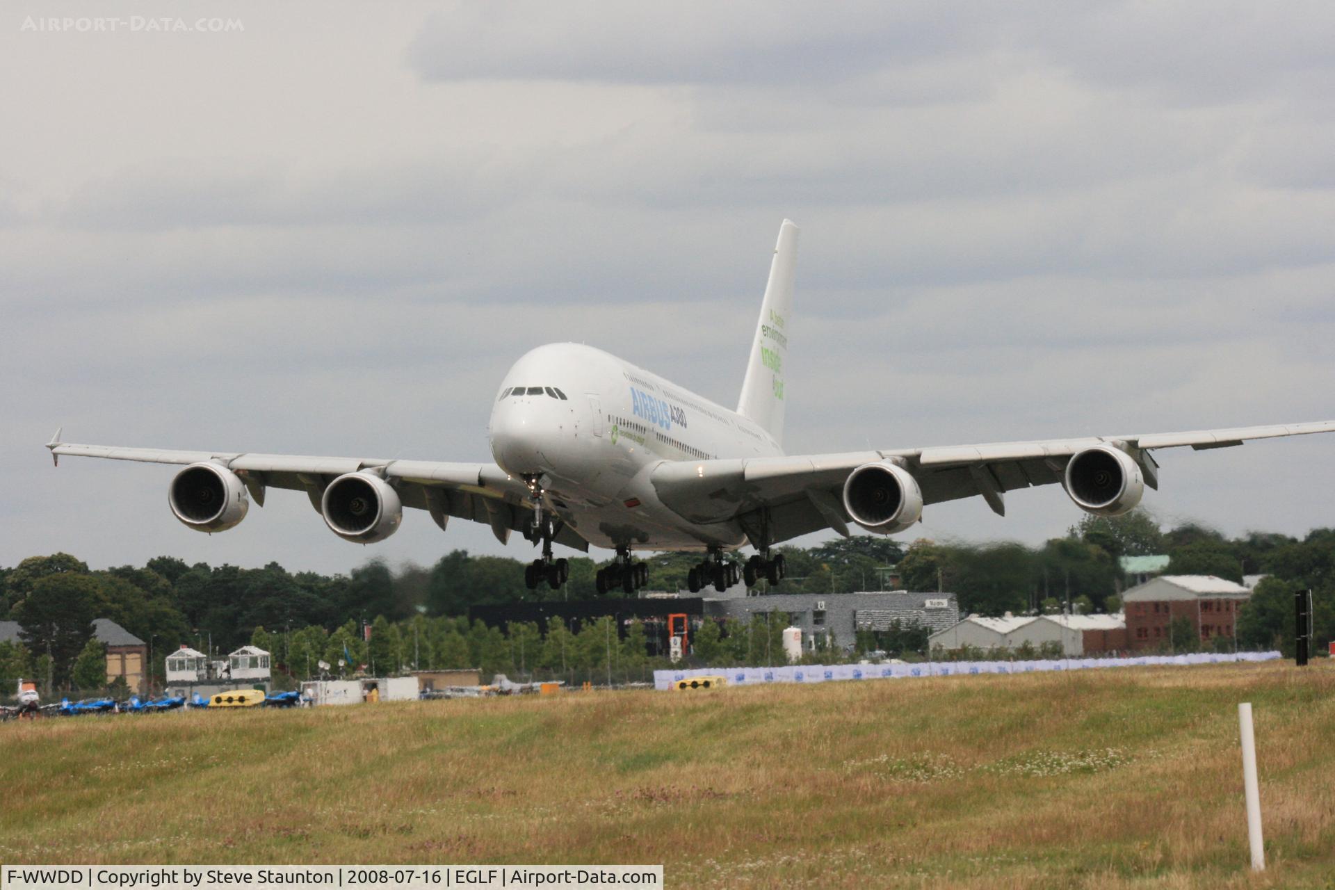 F-WWDD, 2005 Airbus A380-861 C/N 004, Taken at Farnborough Airshow on the Wednesday trade day, 16th July 2009 (Displaying temporary registration F-WWDD).
