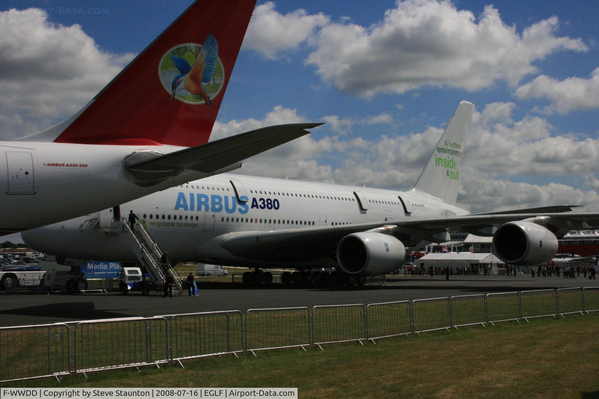 F-WWDD, 2005 Airbus A380-861 C/N 004, Taken at Farnborough Airshow on the Wednesday trade day, 16th July 2009 (Displaying temporary registration F-WWDD).