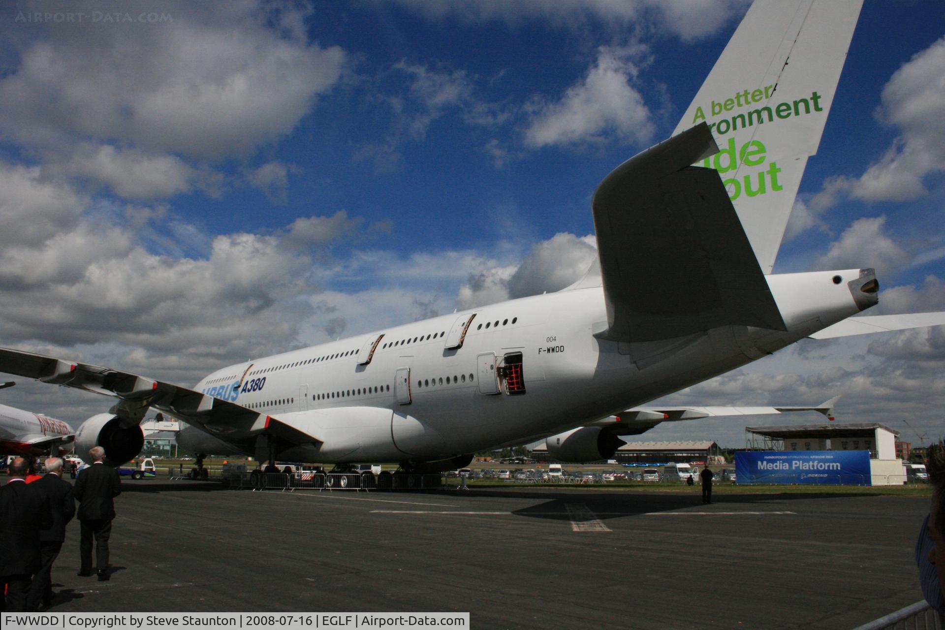 F-WWDD, 2005 Airbus A380-861 C/N 004, Taken at Farnborough Airshow on the Wednesday trade day, 16th July 2009 (Displaying temporary registration F-WWDD).