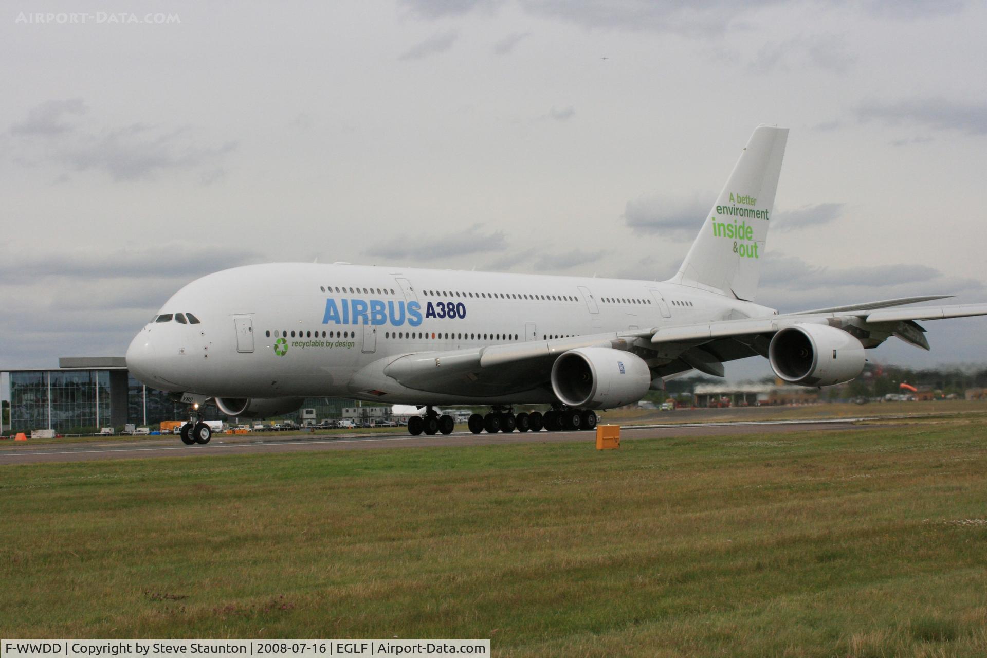 F-WWDD, 2005 Airbus A380-861 C/N 004, Taken at Farnborough Airshow on the Wednesday trade day, 16th July 2009 (Displaying temporary registration F-WWDD).