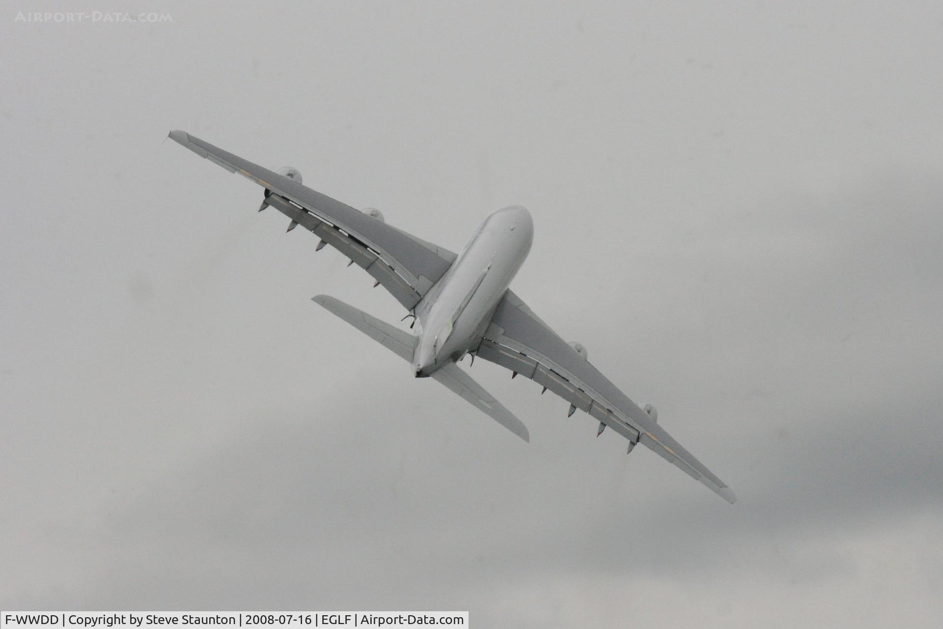 F-WWDD, 2005 Airbus A380-861 C/N 004, Taken at Farnborough Airshow on the Wednesday trade day, 16th July 2009 (Displaying temporary registration F-WWDD).