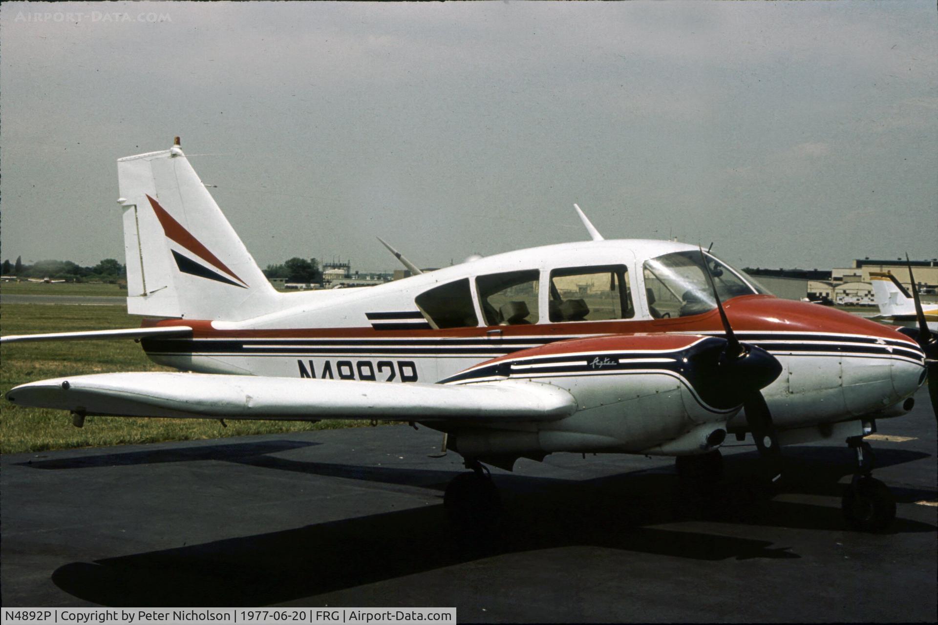N4892P, 1961 Piper PA-23-250 C/N 27-476, This Aztec was seen at Republic Airport, Long Island in 1977