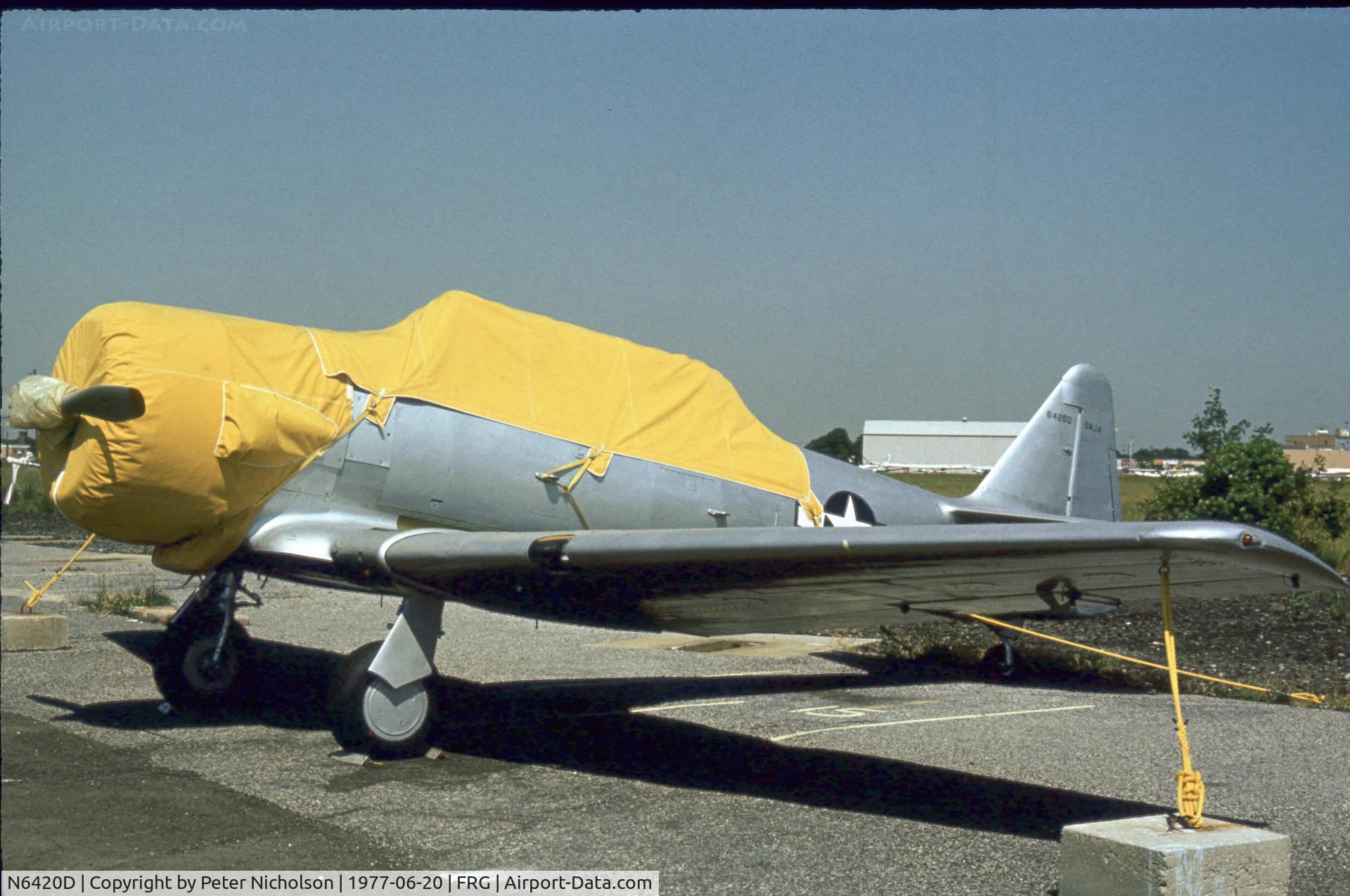 N6420D, North American SNJ-4 Texan C/N 88-13374, As seen at Republic Airport, Long Island in 1977