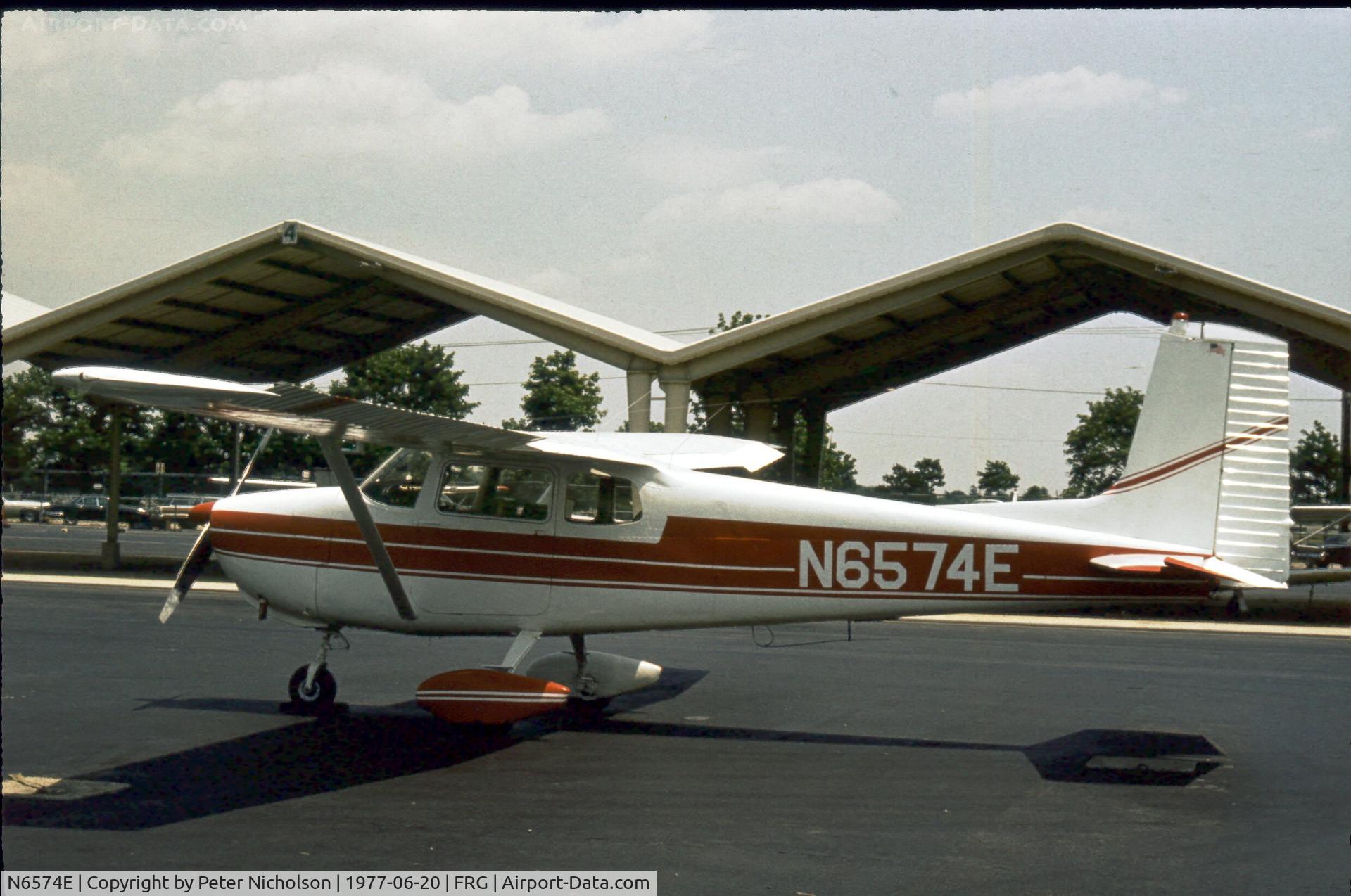N6574E, 1959 Cessna 175 Skylark C/N 56074, As seen at Republic Airport, Long Island in 1977