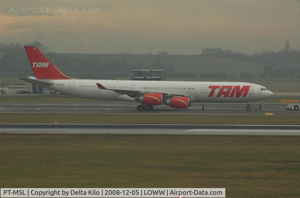 PT-MSL, 2003 Airbus A340-541 C/N 464, TAM  A-340-541 with the engine test of the Austrian technology