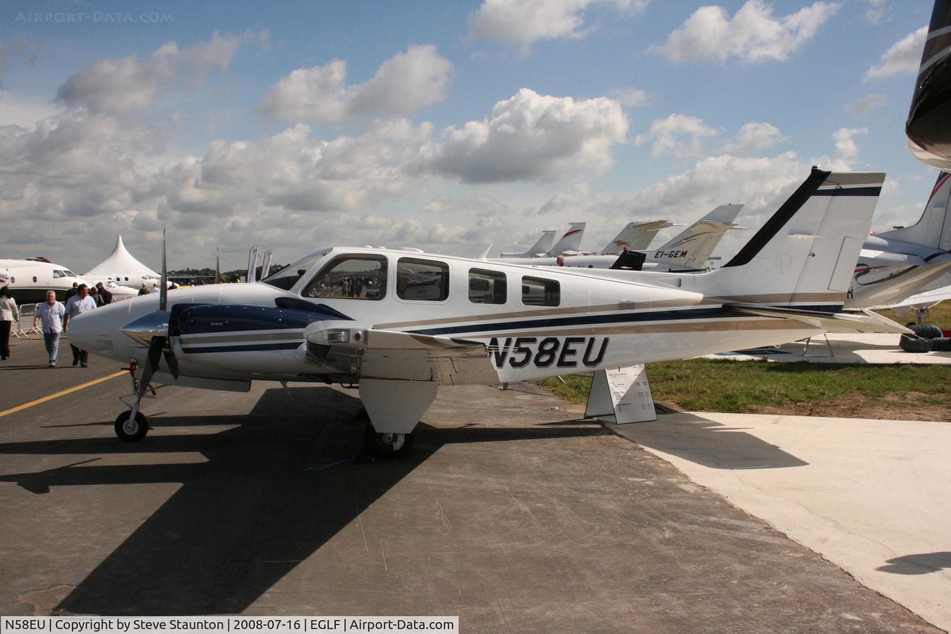 N58EU, 2008 Hawker Beechcraft Corp G58 Baron C/N TH-2219, Taken at Farnborough Airshow on the Wednesday trade day, 16th July 2009