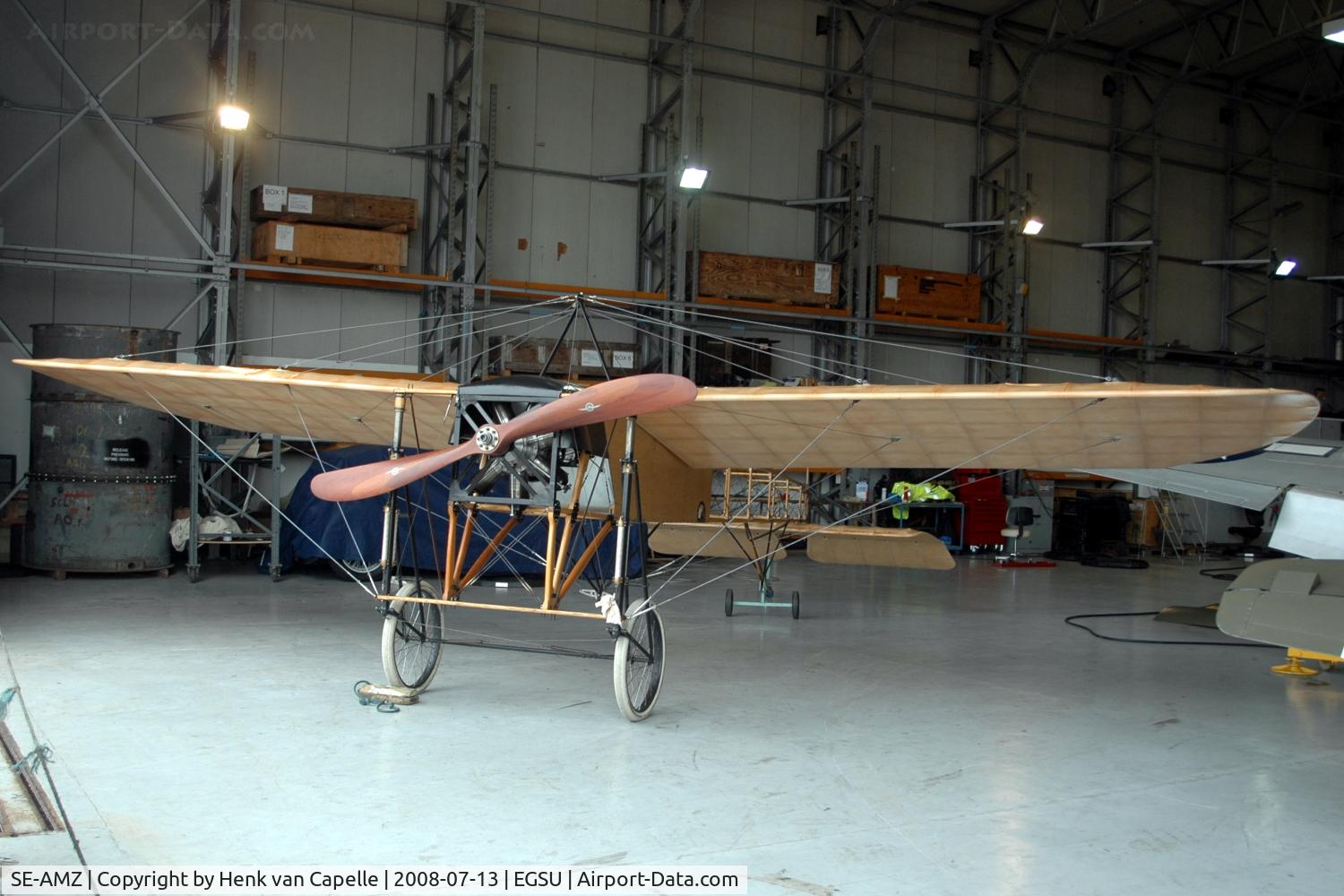 SE-AMZ, 1919 Bleriot XI C/N EAA-1184-SE, Original Bleriot in a hangar at Duxford. It was license built in Sweden as aThulin A.