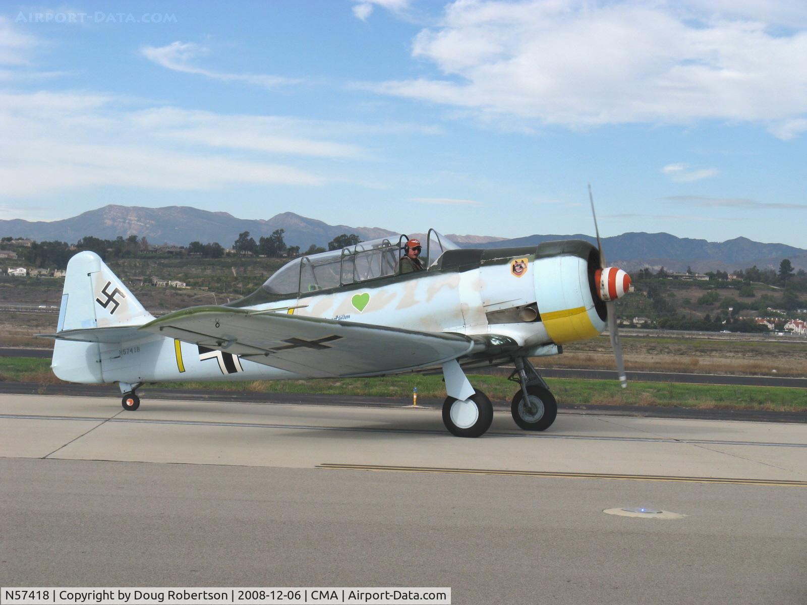 N57418, 1942 North American AT-6B Texan C/N 84-7748, 1942 North American AT-6B TEXAN, P&W R-1340 600 Hp, taxi to CAF, SoCal Wing after landing Rwy 26