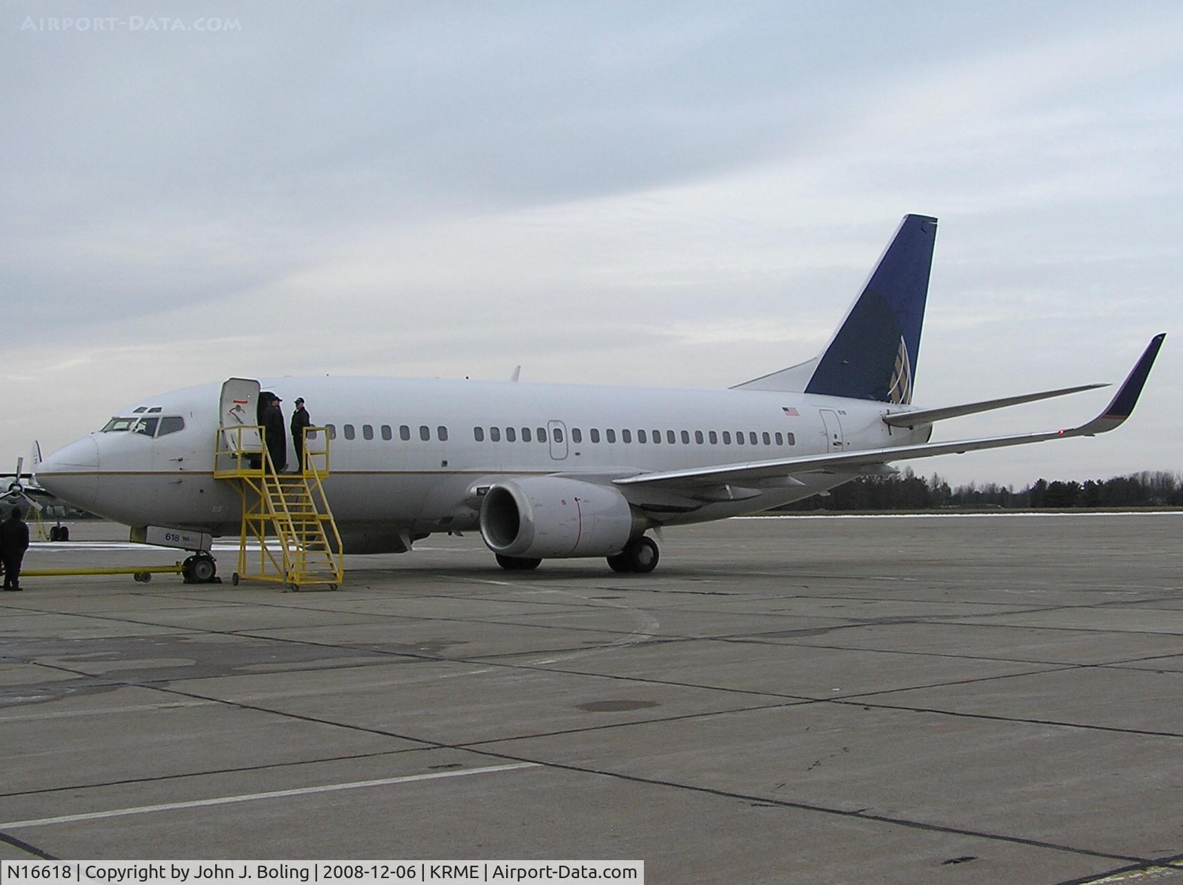 N16618, 1994 Boeing 737-524 C/N 27331, On maintrnance ramp at KRME after ferry from KCLE by Bruce Burns and John Boling