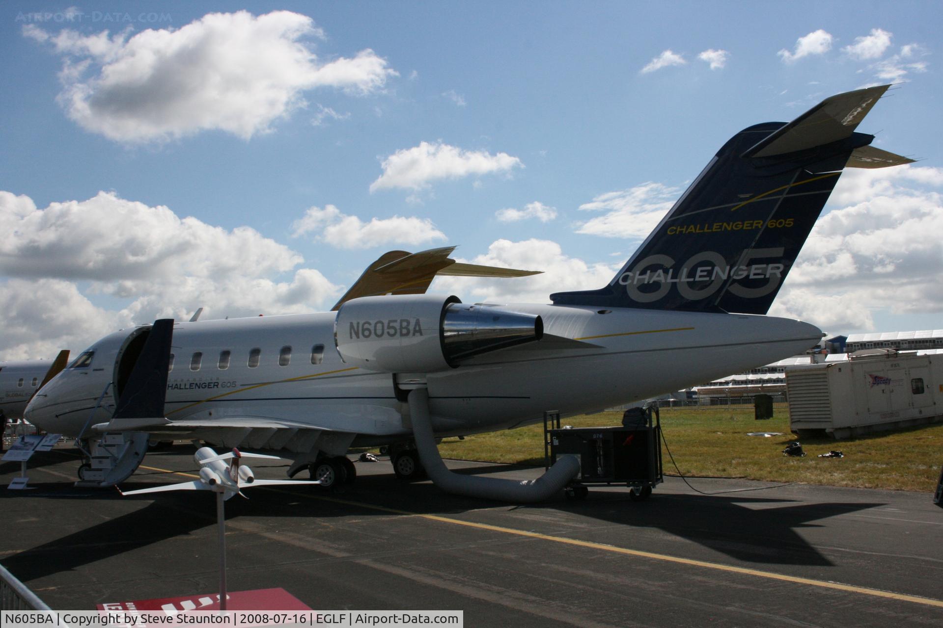 N605BA, 2007 Bombardier Challenger 605 (CL-600-2B16) C/N 5707, Taken at Farnborough Airshow on the Wednesday trade day, 16th July 2009