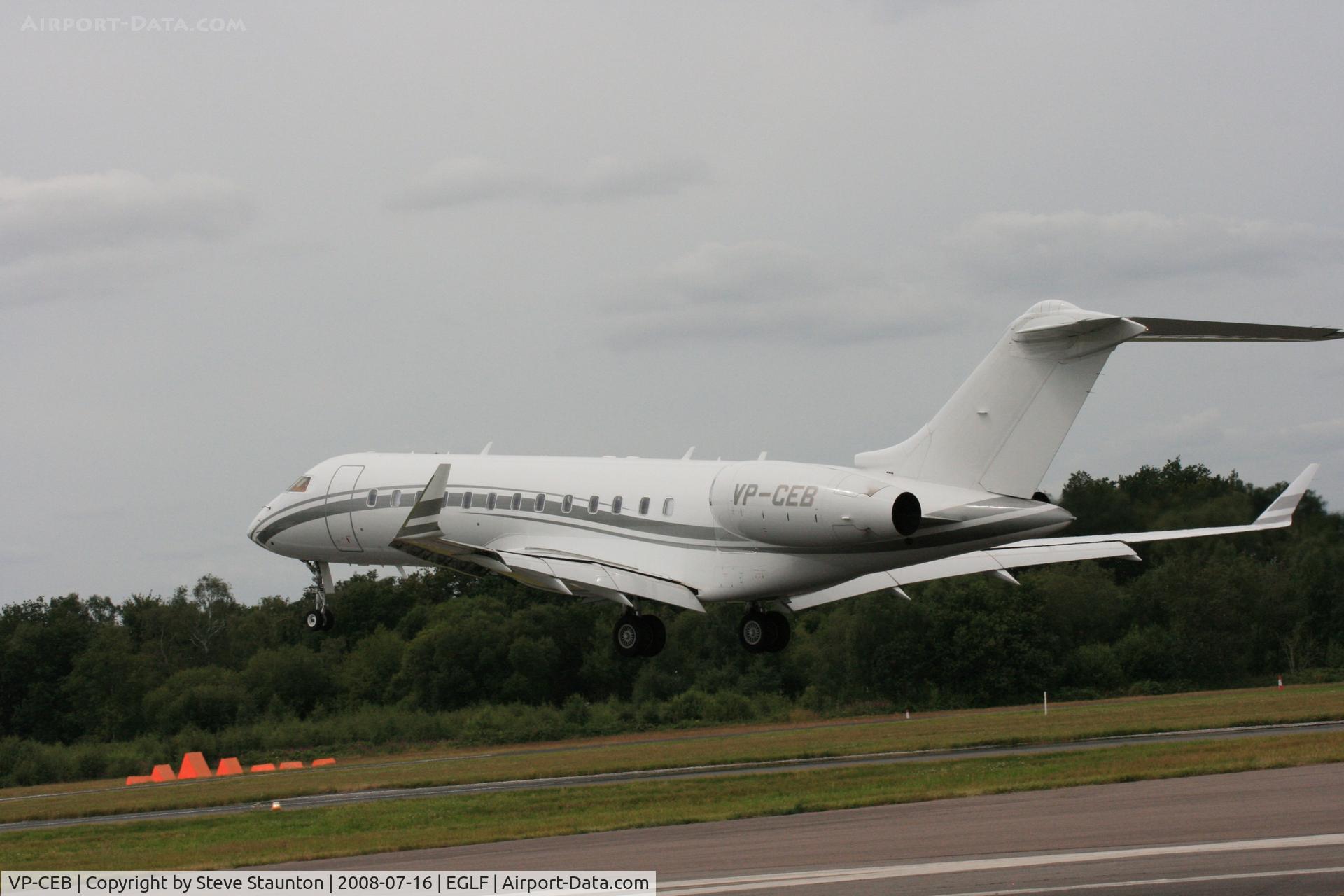 VP-CEB, 2001 Bombardier BD-700-1A10 Global Express C/N 9083, Taken at Farnborough Airshow on the Wednesday trade day, 16th July 2009