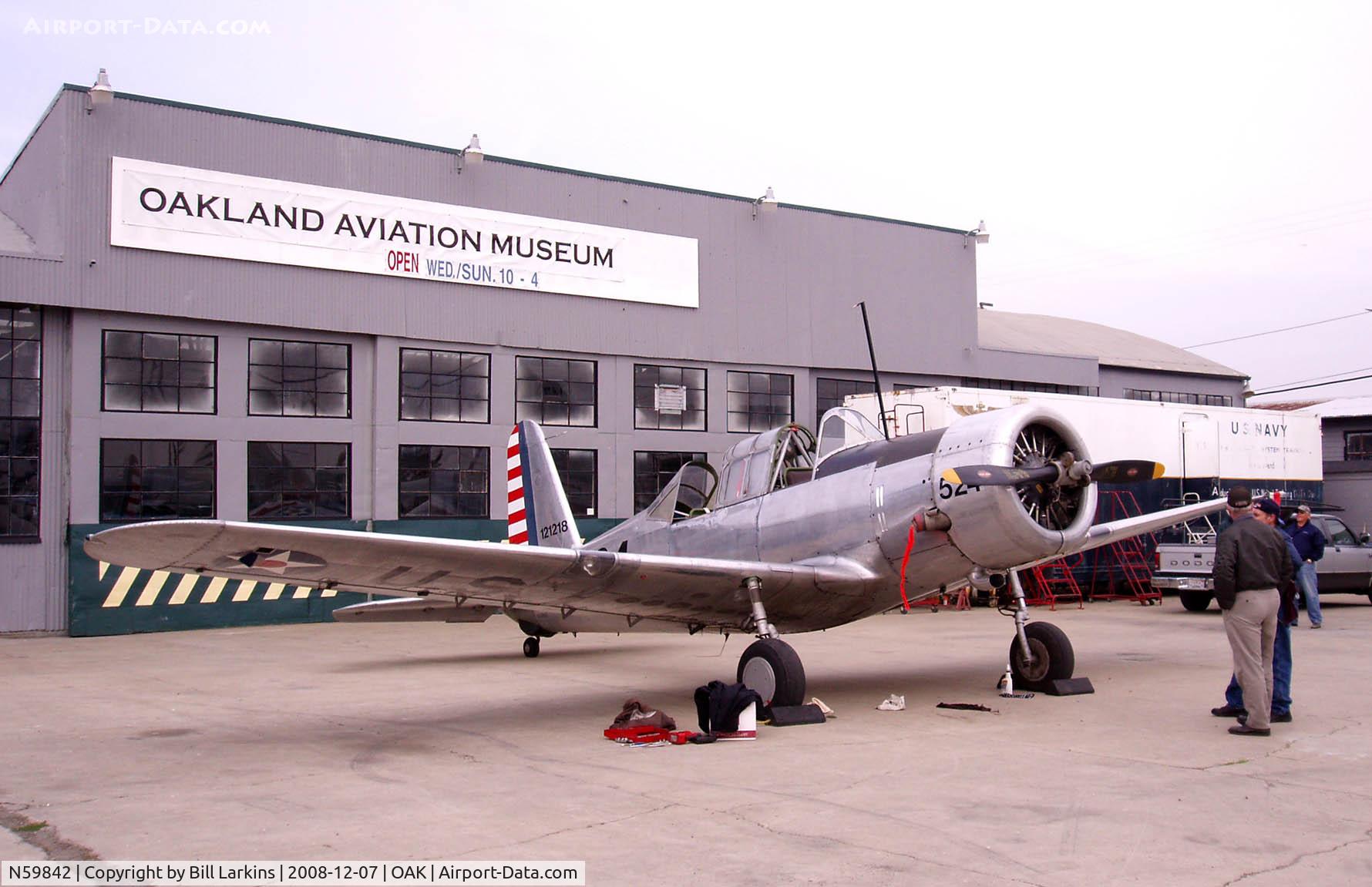 N59842, 1942 Consolidated Vultee BT-13A Valiant C/N 5057, Uon arrival at the Oakland Aviation Museum 12-07-08.