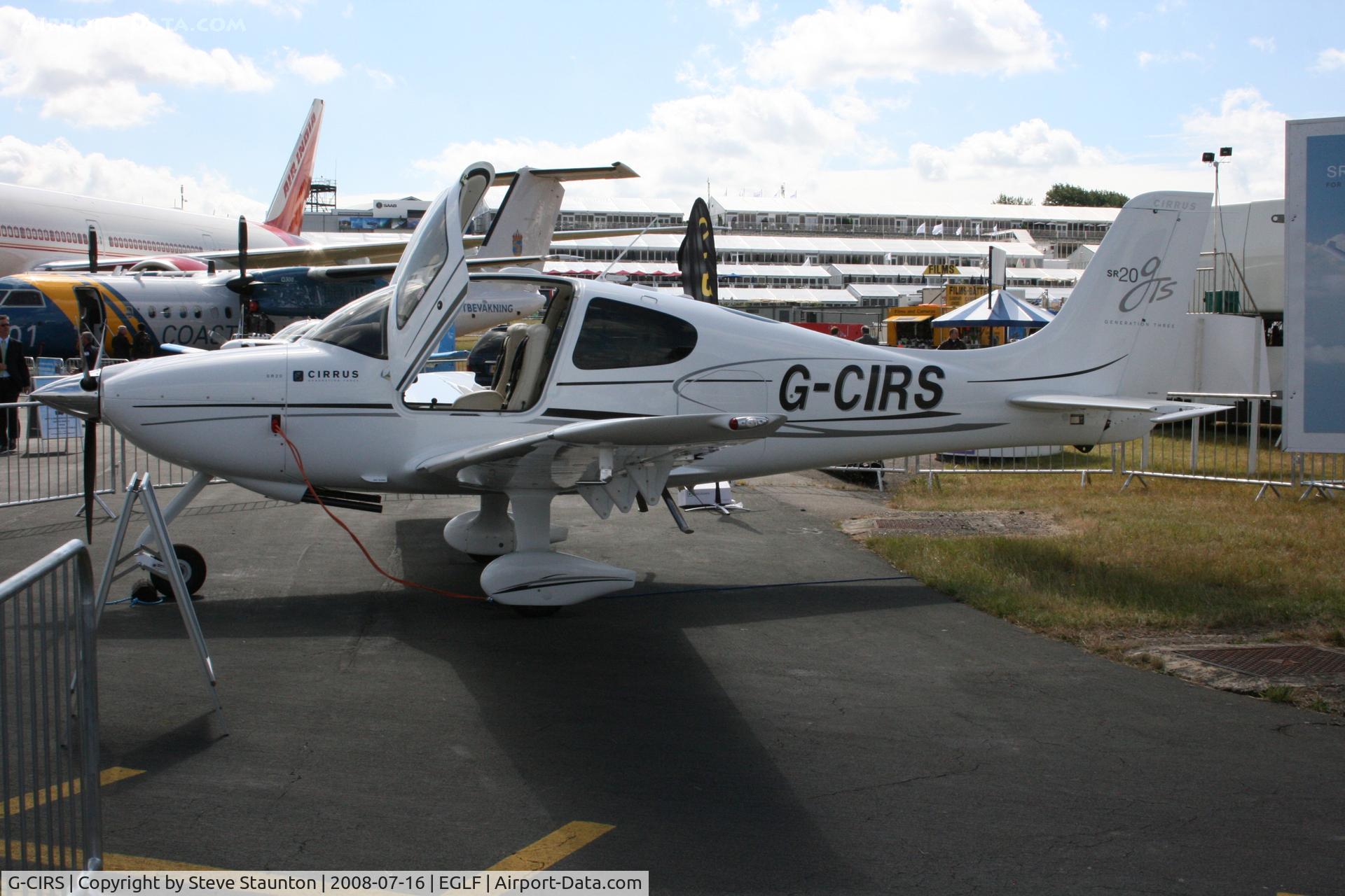 G-CIRS, 2008 Cirrus SR20 G3 GTS C/N 1911, Taken at Farnborough Airshow on the Wednesday trade day, 16th July 2009