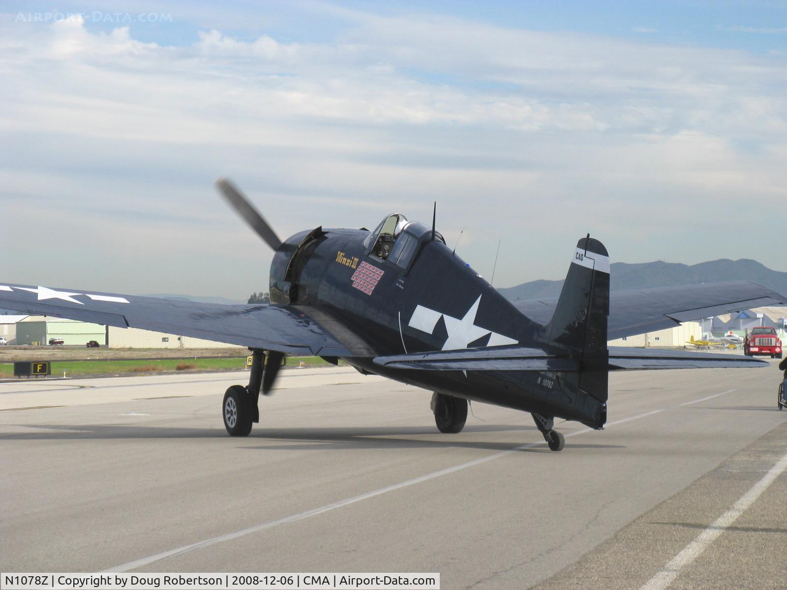 N1078Z, 1963 Grumman F6F-5 Hellcat C/N 27354801-66, 1963 S&S Special Grumman F6F-5 HELLCAT 'Minsi III', P&W R-2800-10W Double Wasp 18 cylinder 2,200 Hp, taxi to Rwy 26